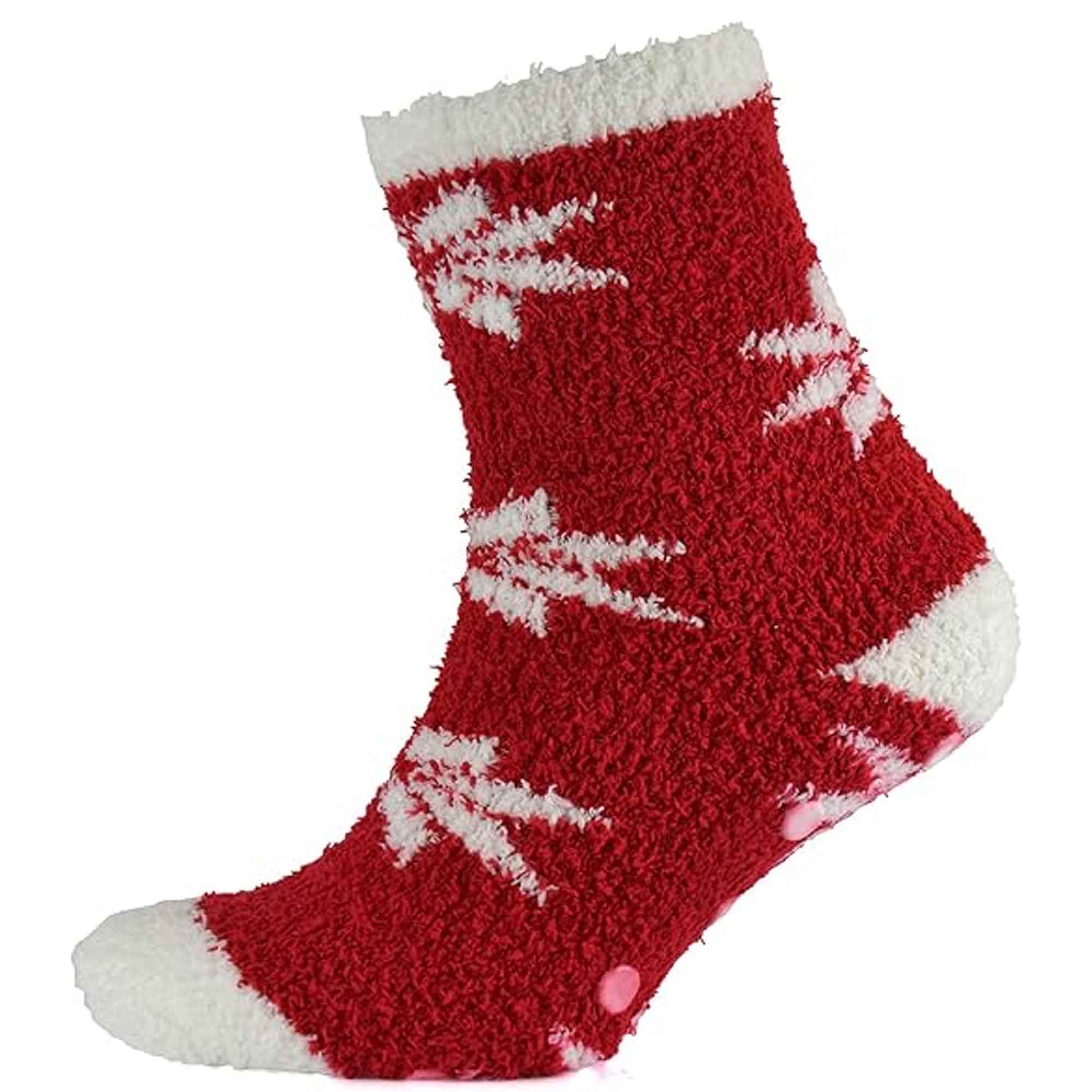 4 Pairs Ladies Christmas Slipper Socks Non-Skid Gripper Soles Winter Stocking Filler Gift Festive Rudolph Penguin Designs Sock Stack