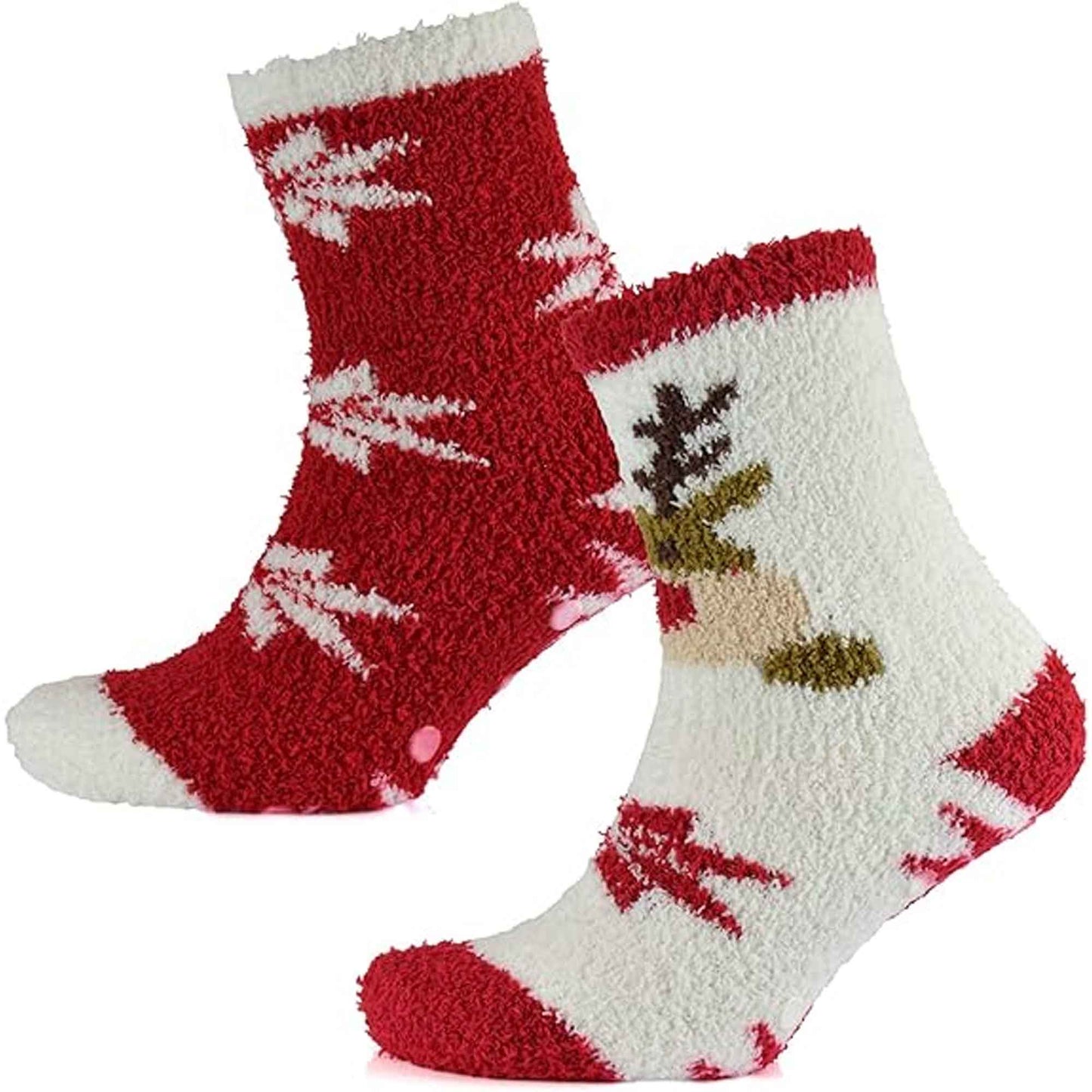 4 Pairs Ladies Christmas Slipper Socks Non-Skid Gripper Soles Winter Stocking Filler Gift Festive Rudolph Penguin Designs Sock Stack