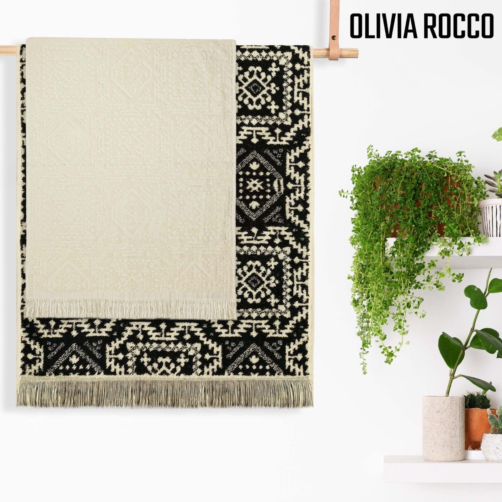4 Piece Moroccan Towel Set 100% Cotton 500GSM High Absorbency Quick Drying Durable Soft Hand and Bath Towels for Elegant Bathroom Decor by OLIVIA ROCCO