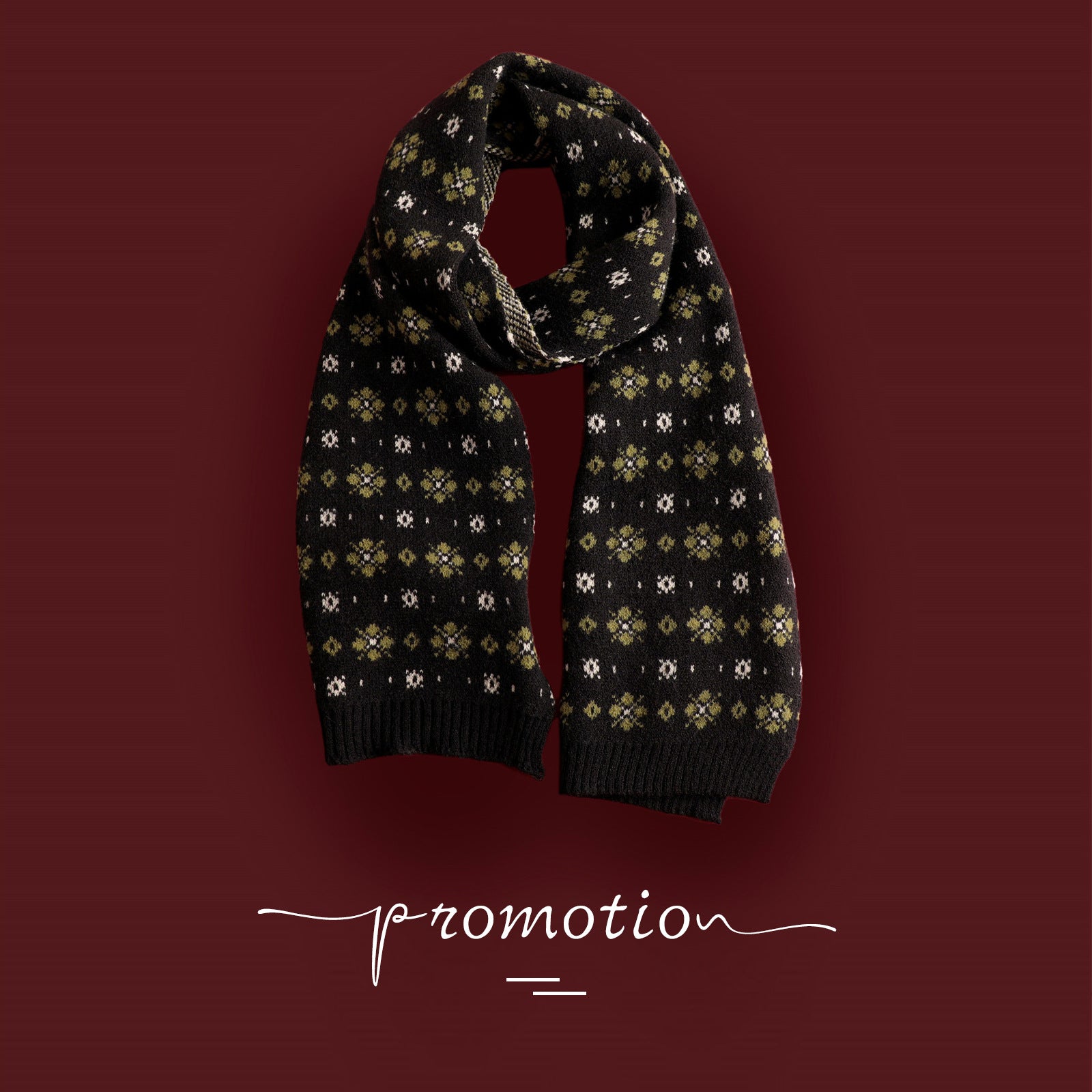 Red Knitted Scarf With Elk Print And Snowflake Pattern Designed For Warmth