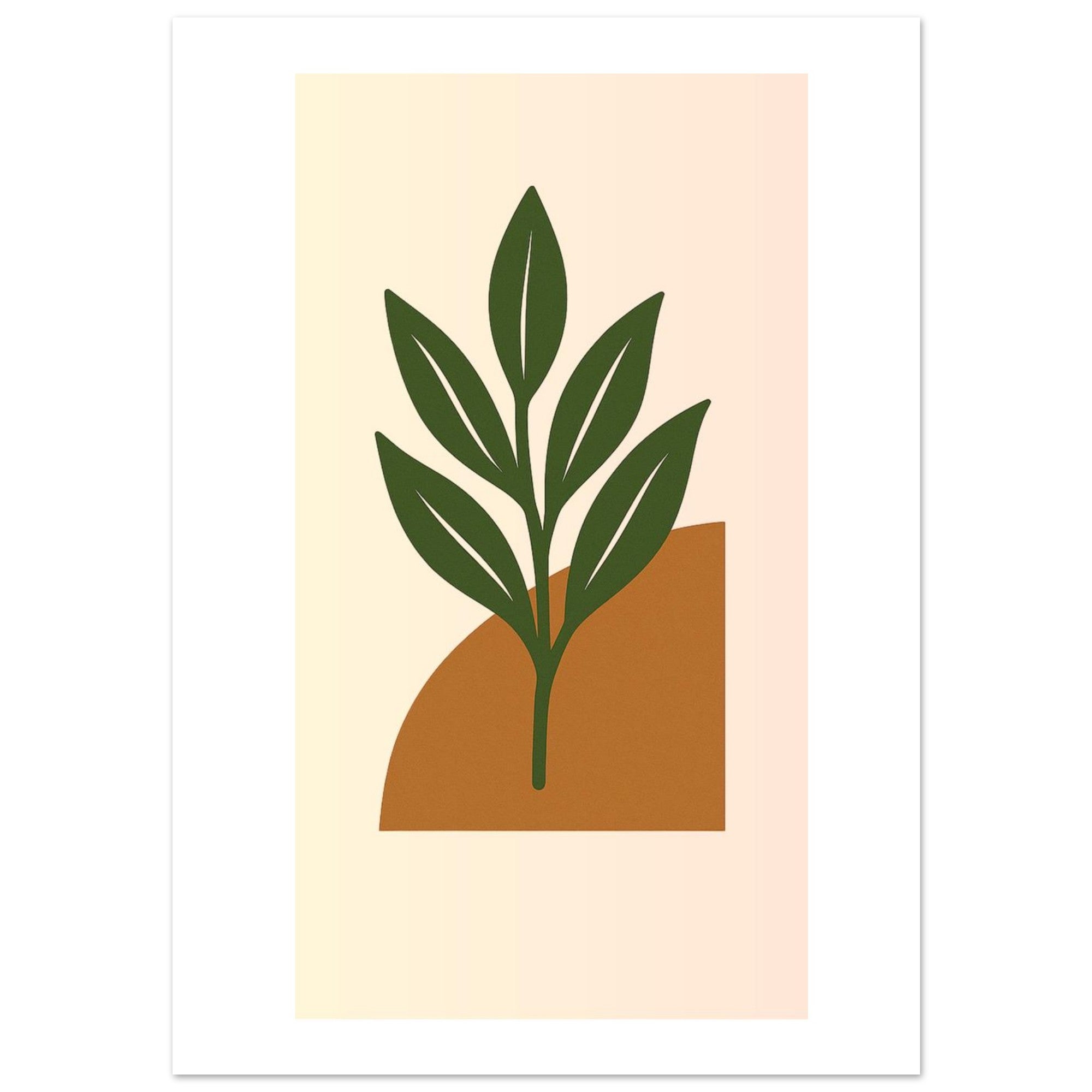 Green Leaf Botanical Wall Art – Minimal Plant Print with Terracotta Accent, Boho Decor