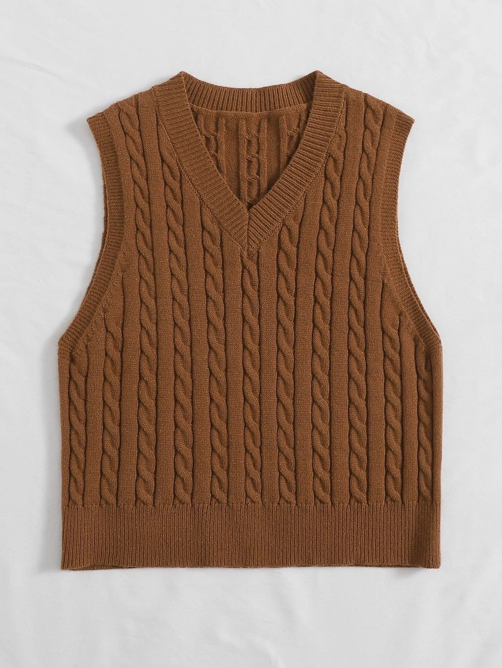 SpringSummer Knitted Cabled Vest Pullover With V-Neck
