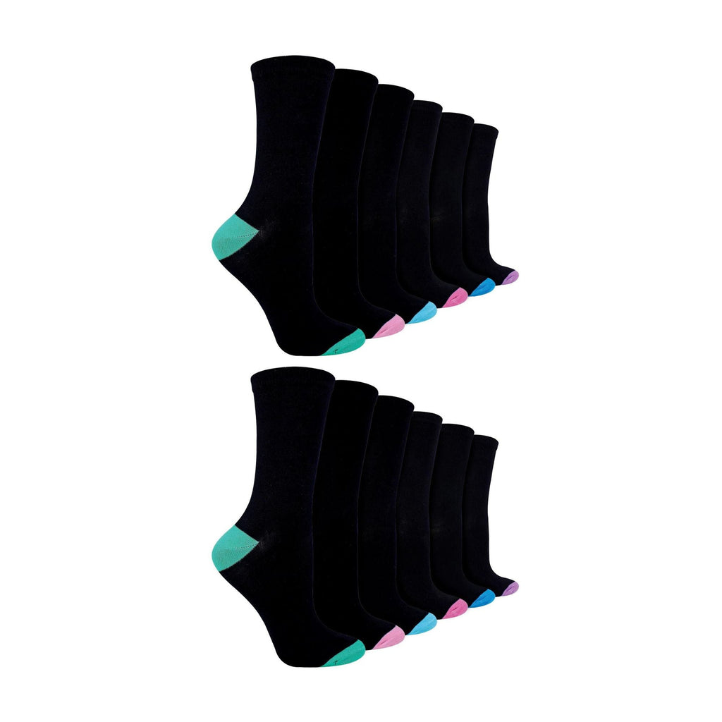 12 Pack Ladies Value Soft Breathable Bamboo Heel & Toe Socks