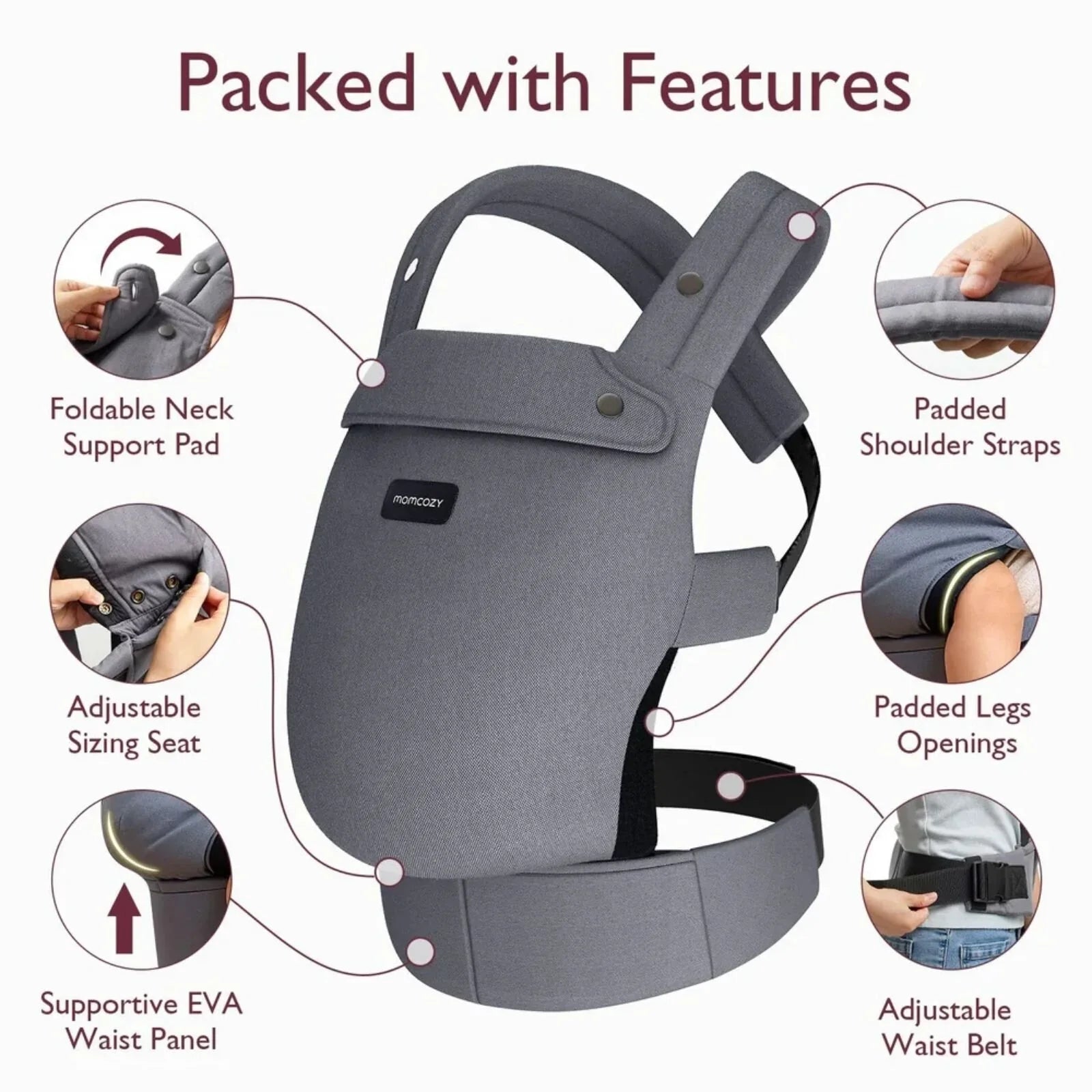 Momcozy Baby Carrier Newborn to Toddler Cotton - Grey