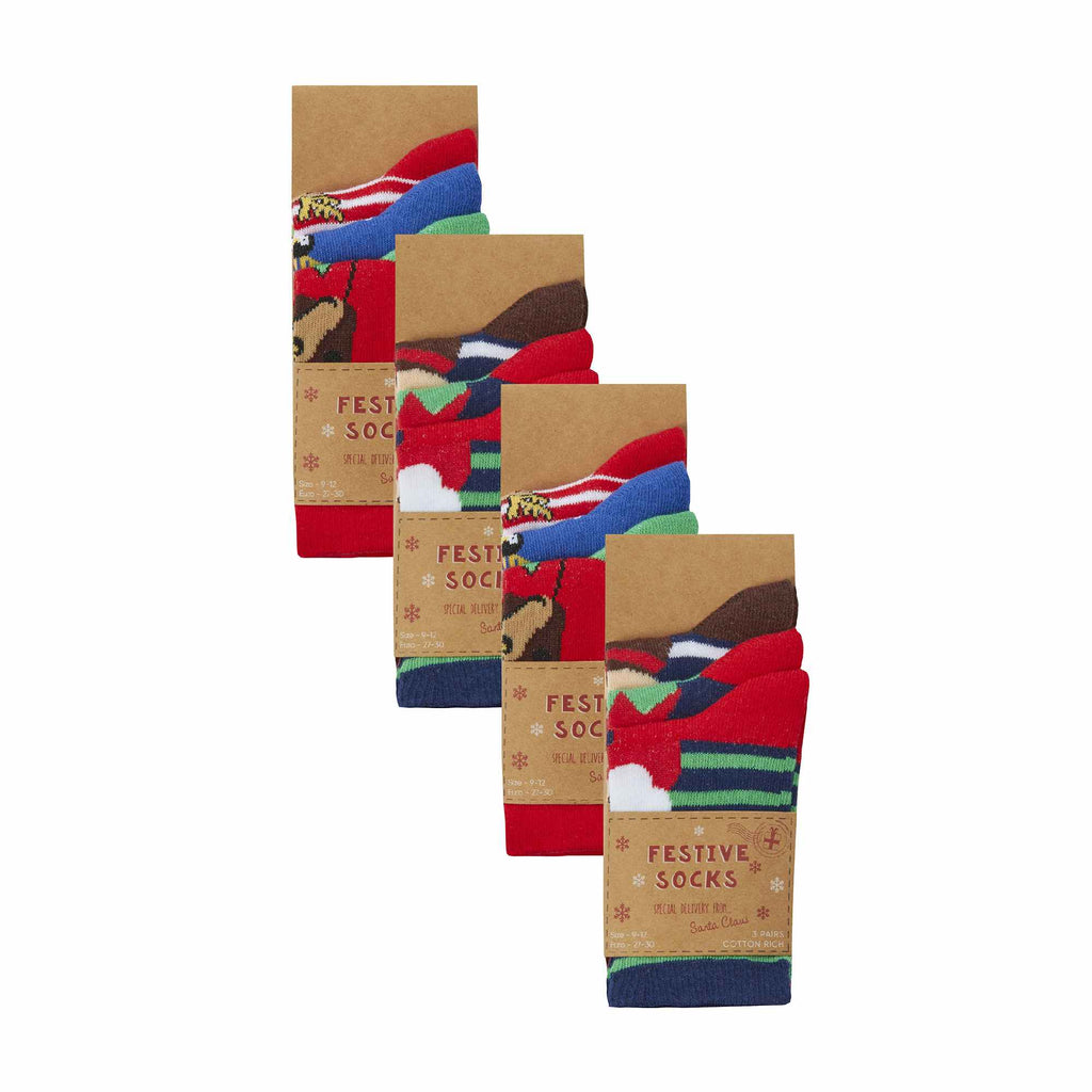12 Pack Kids Unisex Festive Christmas Design Socks