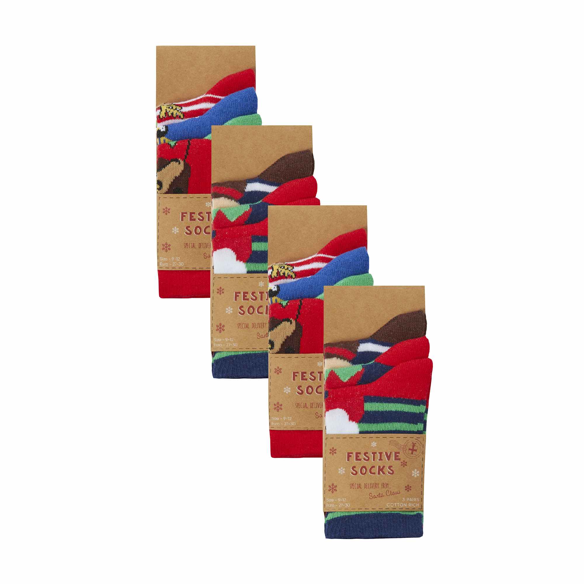 12 Pack Kids Unisex Festive Christmas Design Socks