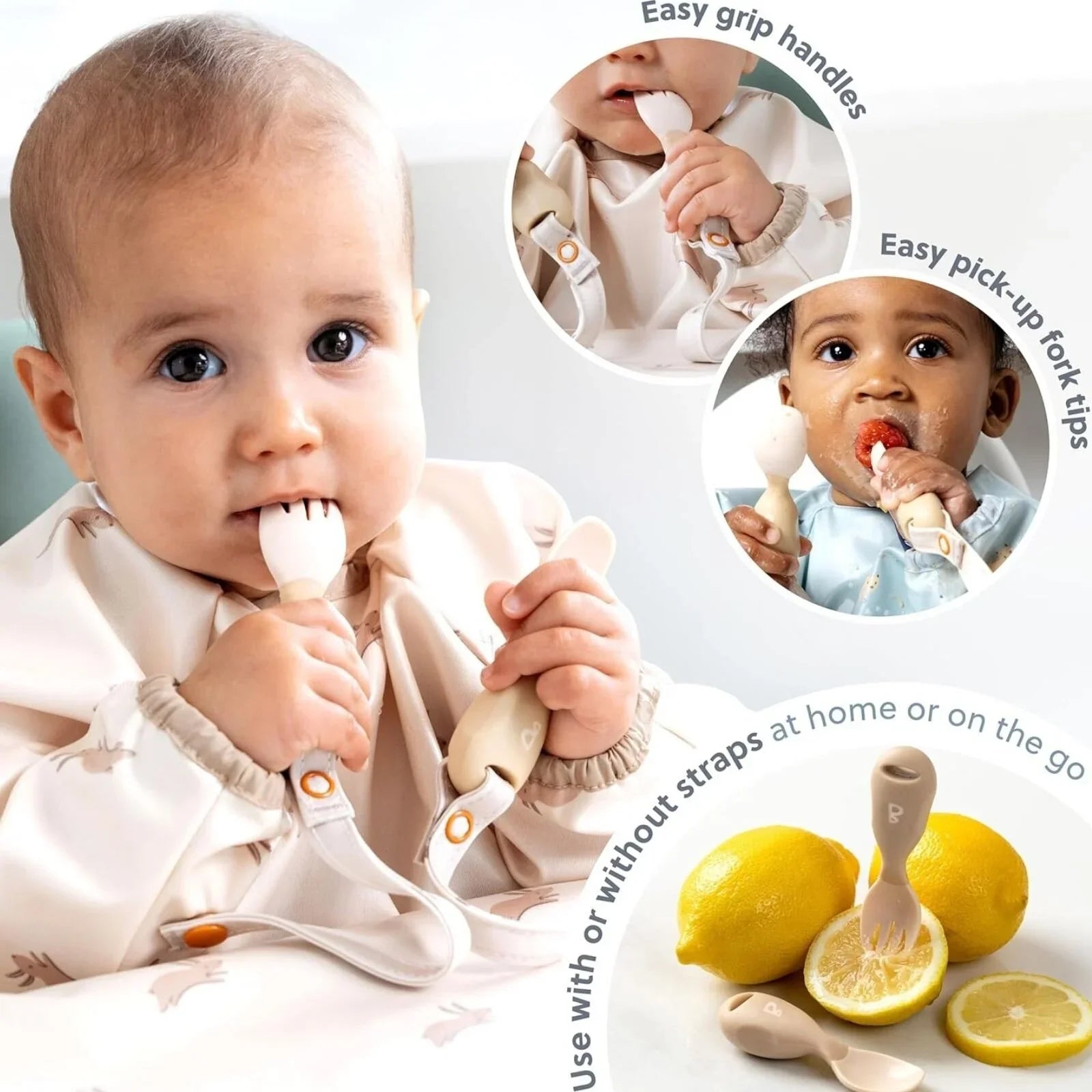 Bibado Handi Cutlery Attachable Weaning Cutlery Set 6+ months Pack of 2 - Blush