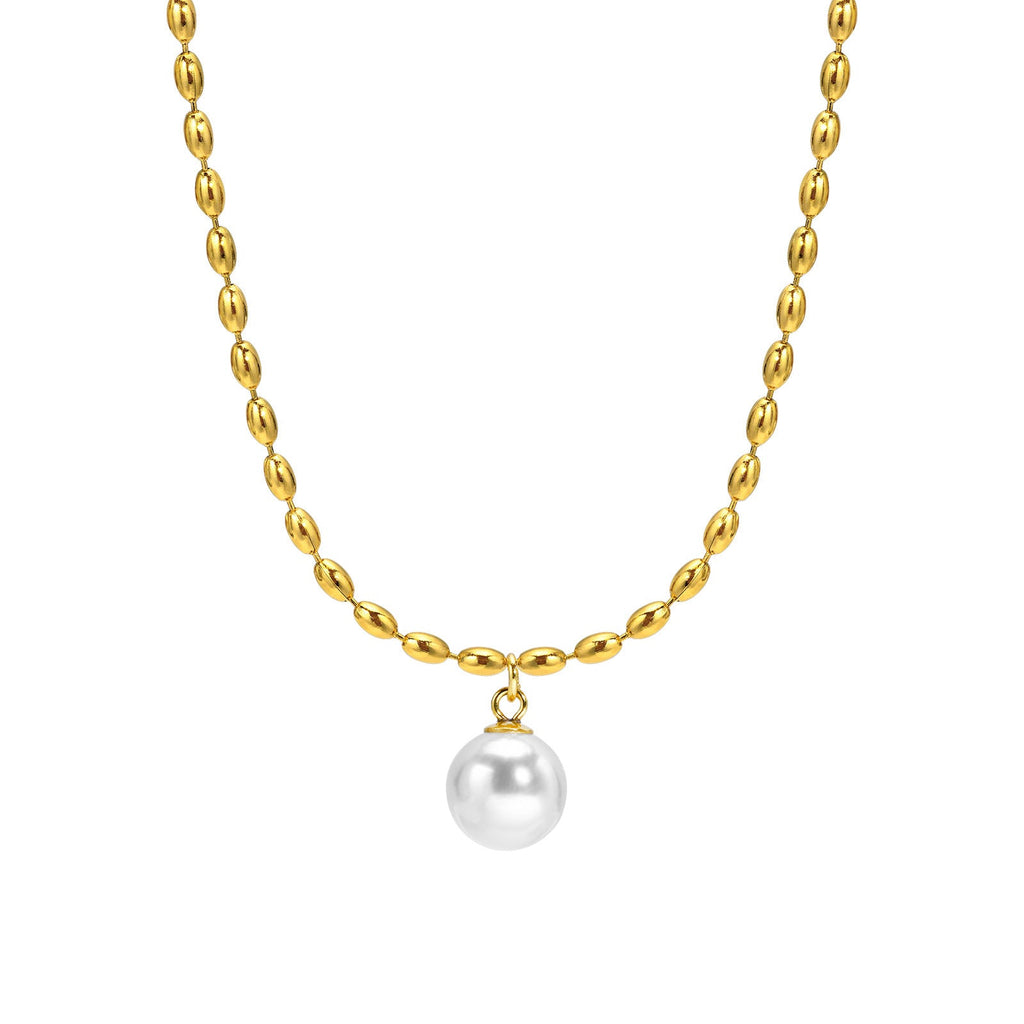 New Titanium Steel 18K Gold Milgrain Pearl Clavicle Necklace For Women