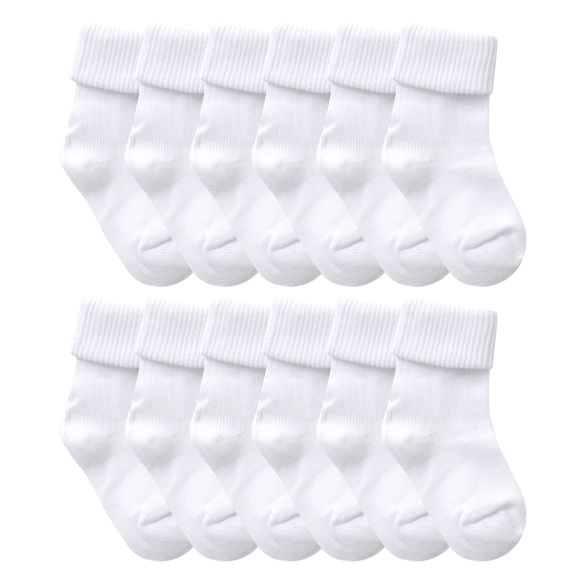 12 Pack Baby Girl & Boy Soft Cotton Turnover Top Socks