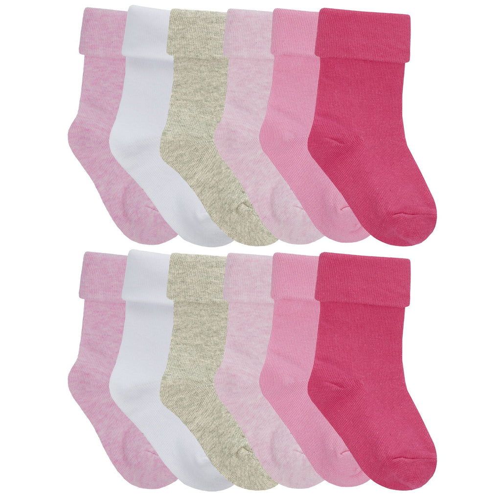 12 Pack Baby Girl & Boy Soft Cotton Turnover Top Socks