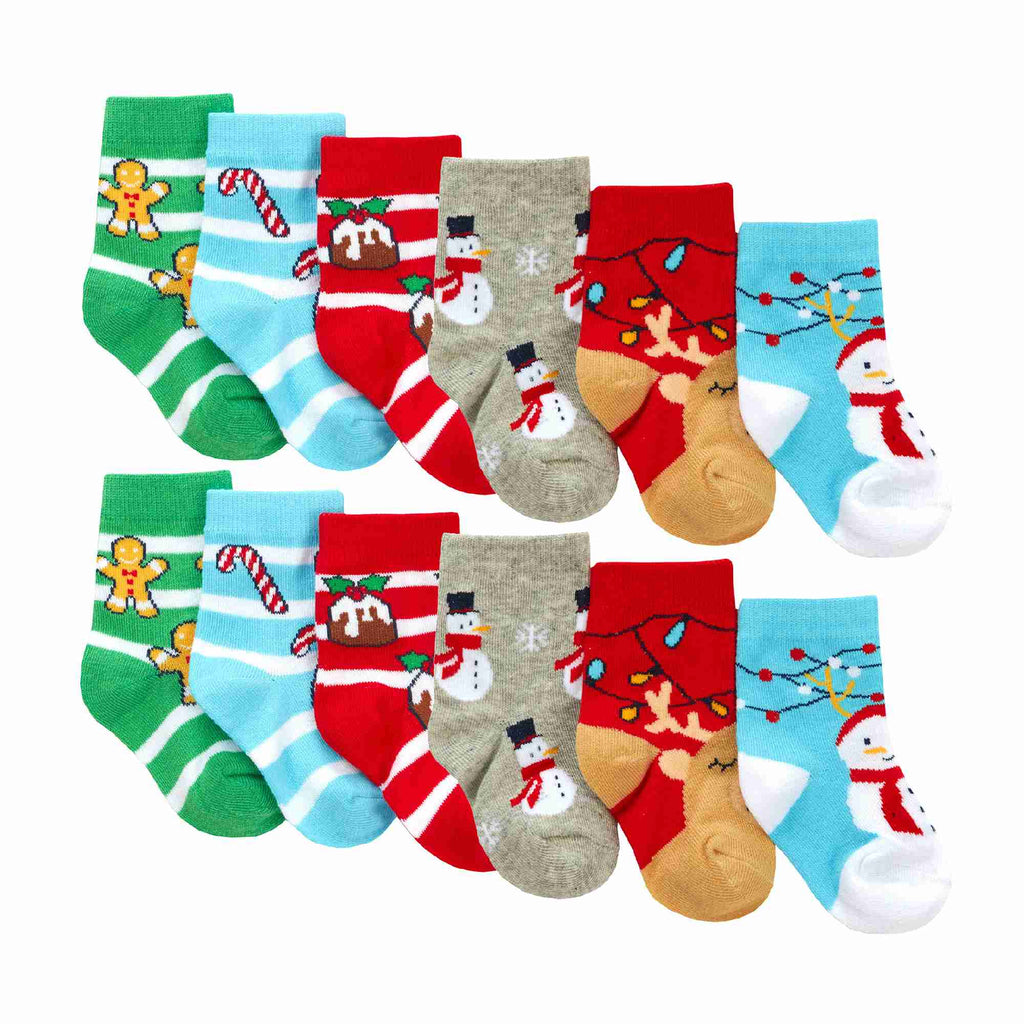 12 Pack Baby Unisex Festive Christmas Cute Design Cotton Socks
