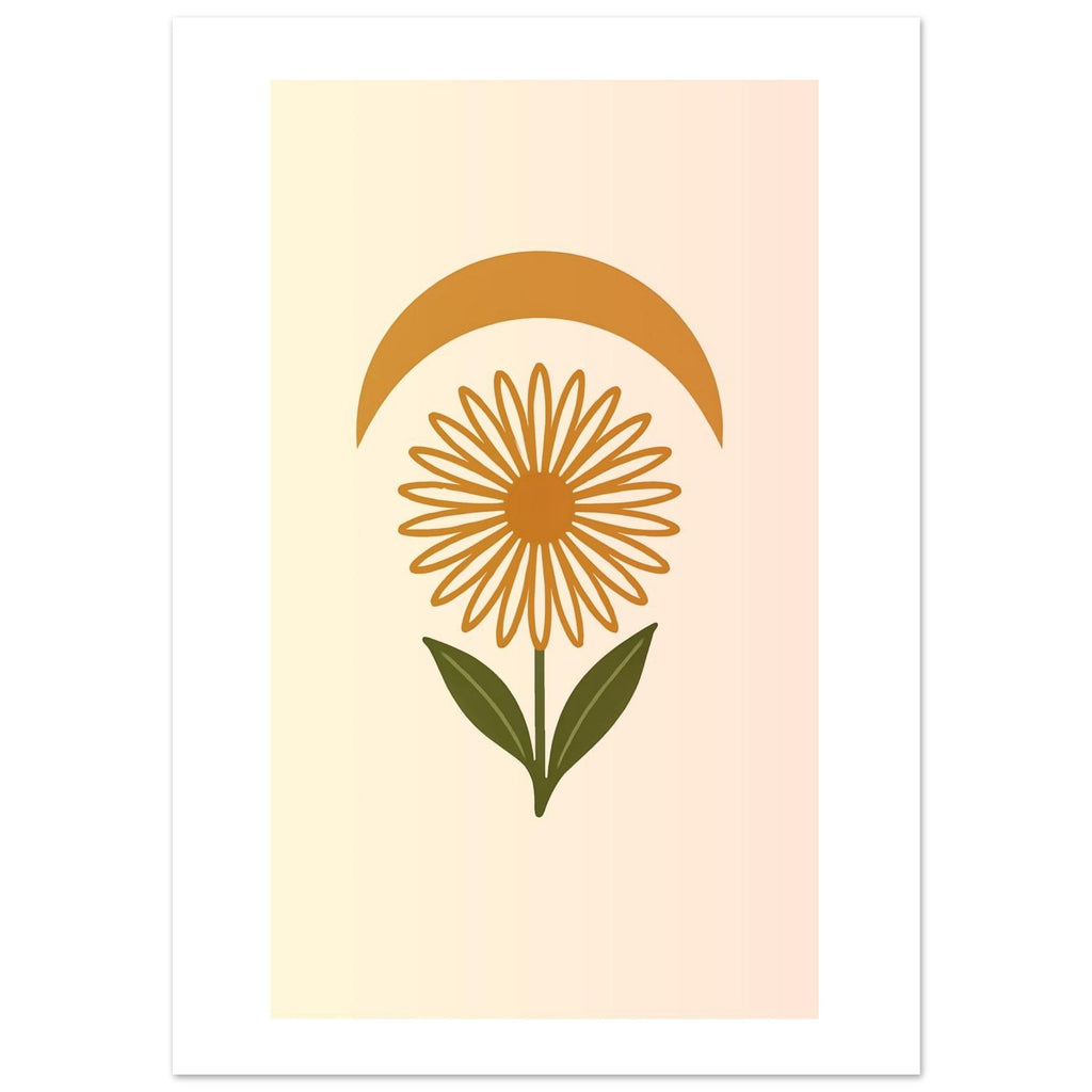 Minimal Flower & Crescent Print - Boho Botanical Poster | Earthy Modern Wall Art