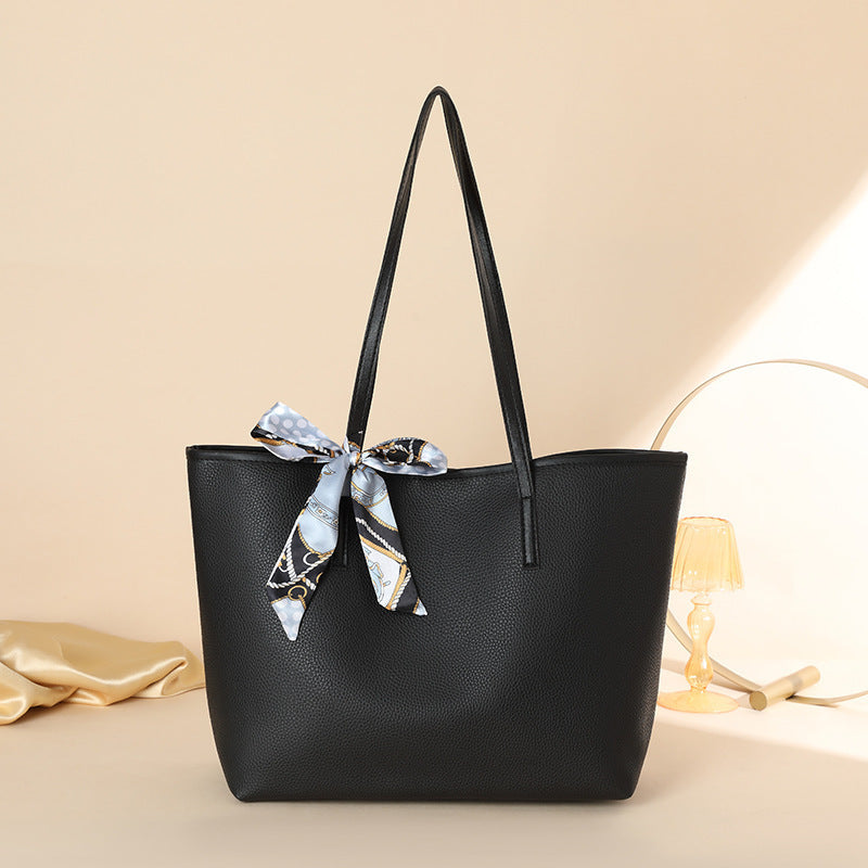 Solid Color Scarf Decorated Ladies Shoulder Bag
