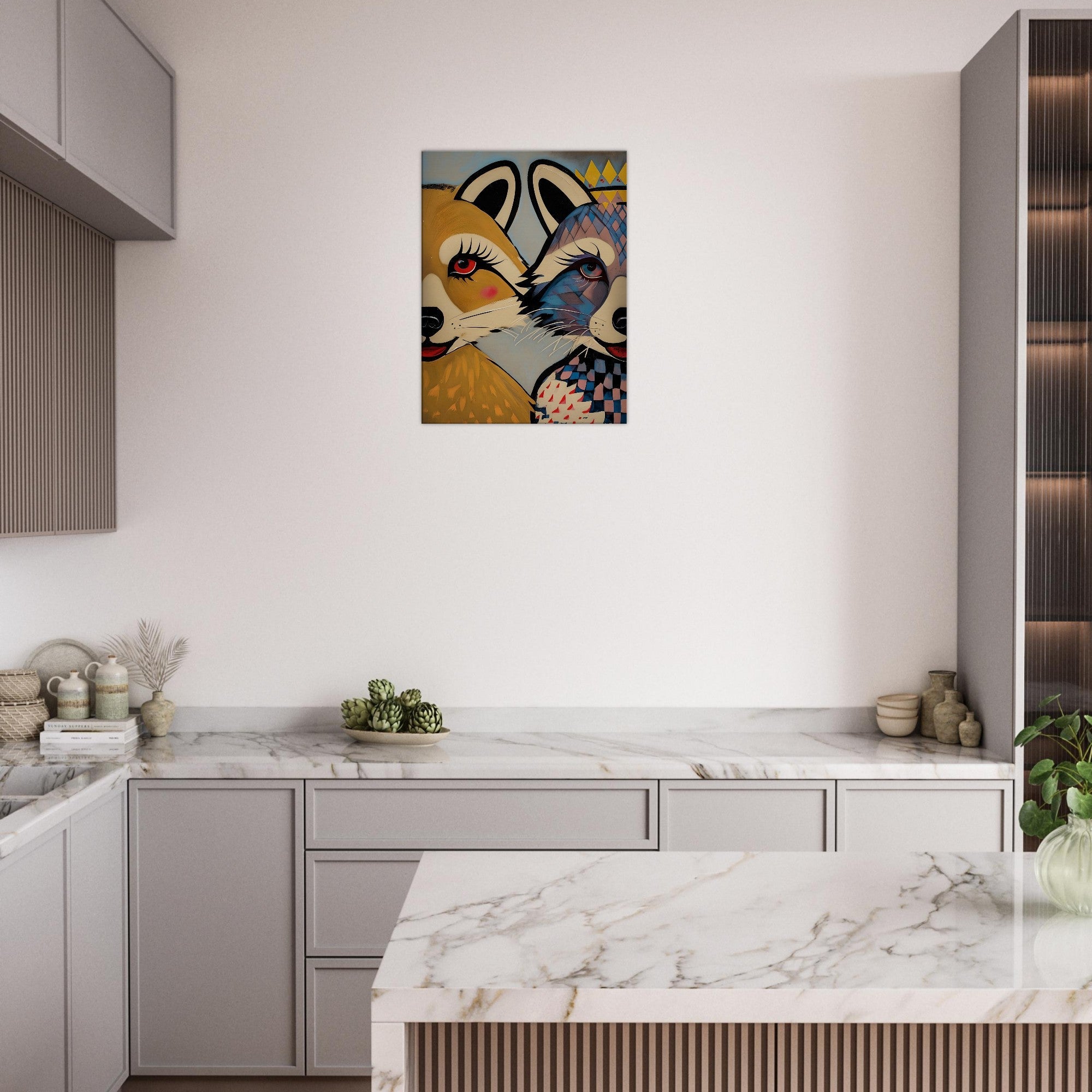 Stylized Raccoons Canvas Print  – Abstract Expressionist Canvas Wall Art