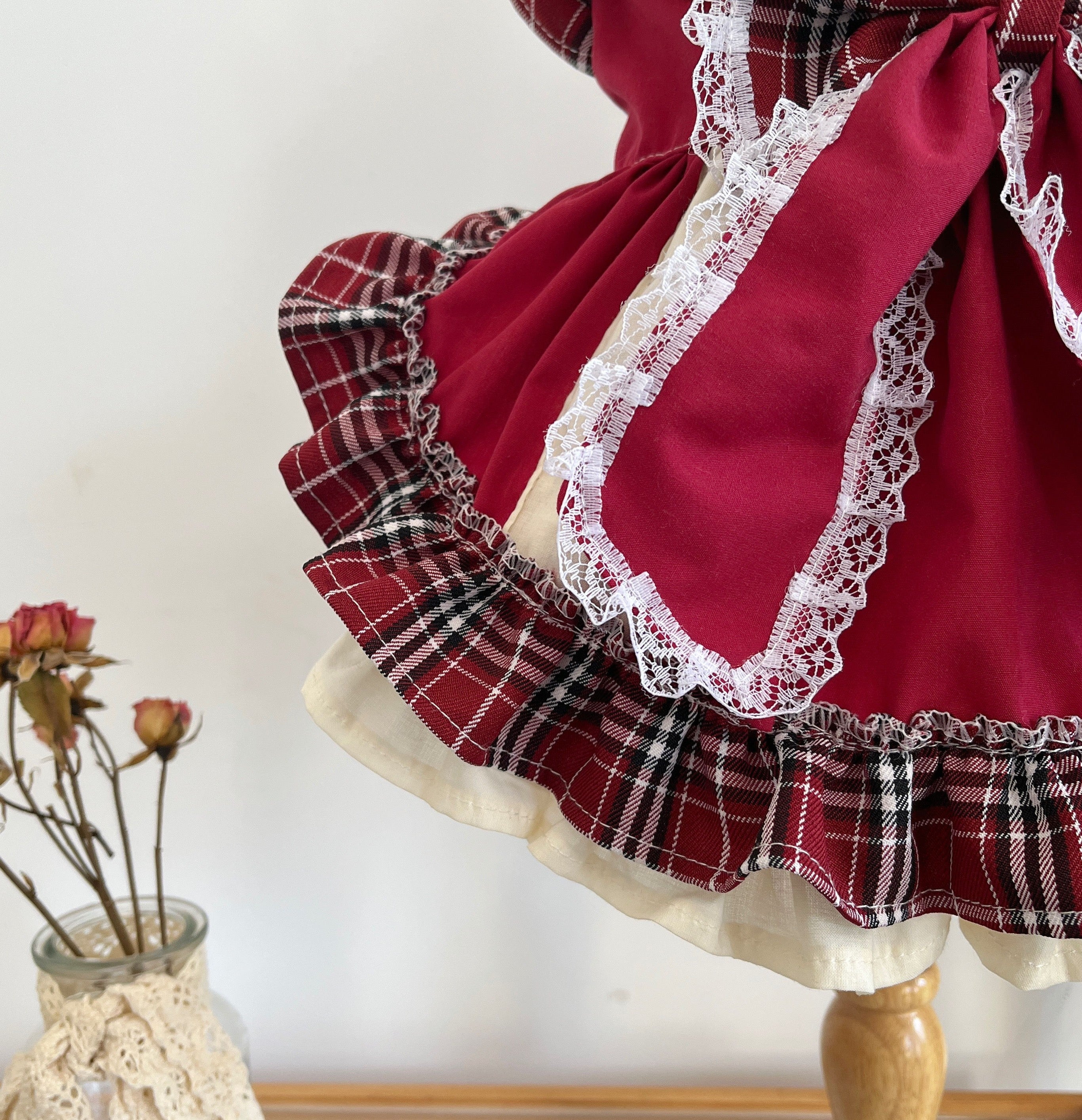 Princess Lolita Dress With Pet Bow Plaid Lace