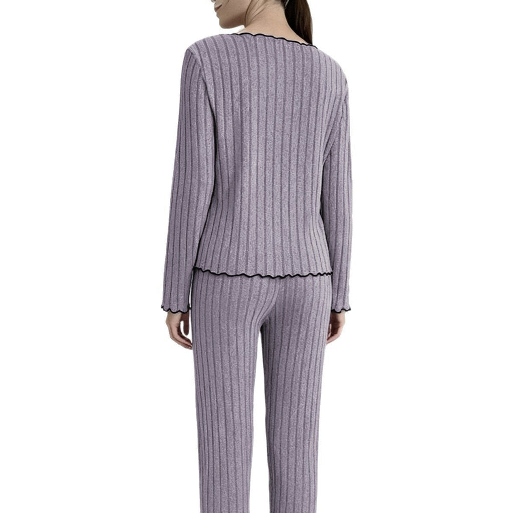 European And American-style Solid-color Ruffled-edge Minimalist Pajama Set