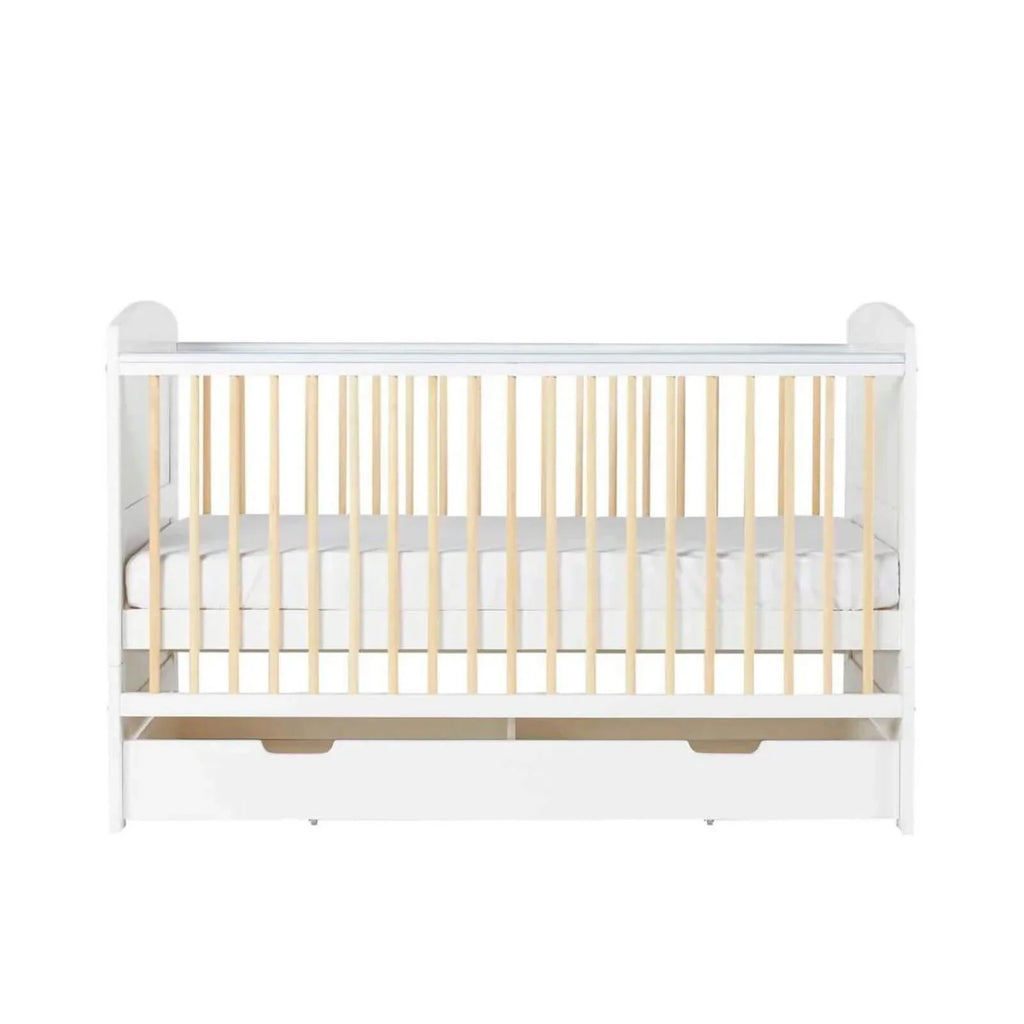 Ickle Bubba Coleby Scandi Cot Bed with Under Drawer Scandi White - Fibre Mattress