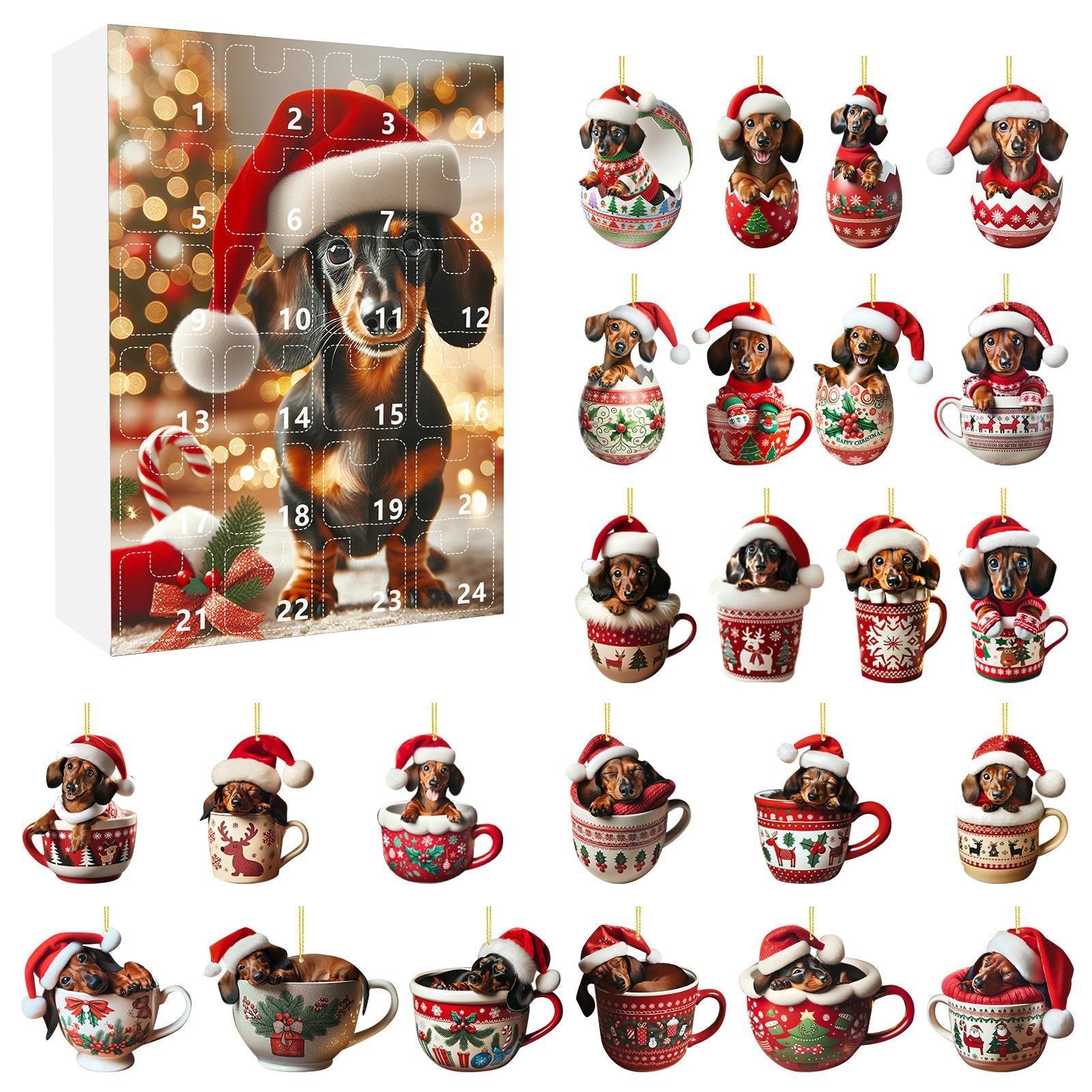 Christmas Coming Blind Box Sausage Dog Cup Pendant