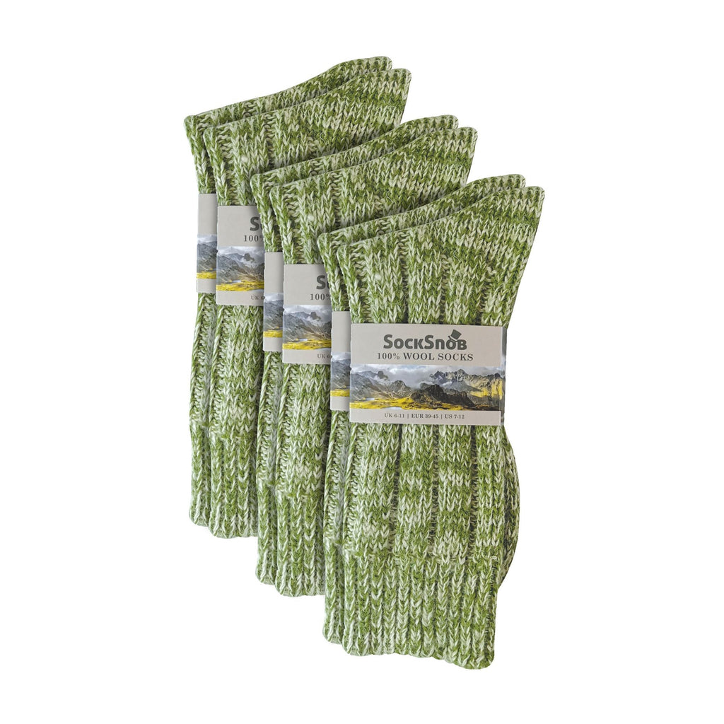 3 Pack Mens Warm 100% Wool Ribbed Socks with Reinforced Heel and Toe