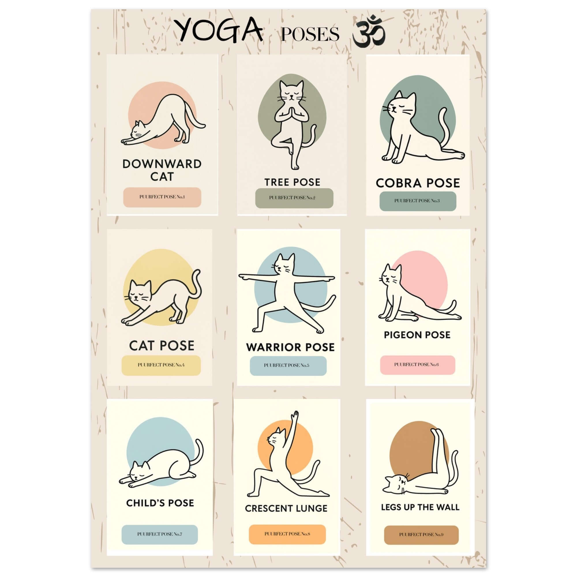 Funny Cat Yoga Wall Art – Cute Feline Yoga Poses Poster, Playful Wellness Decor
