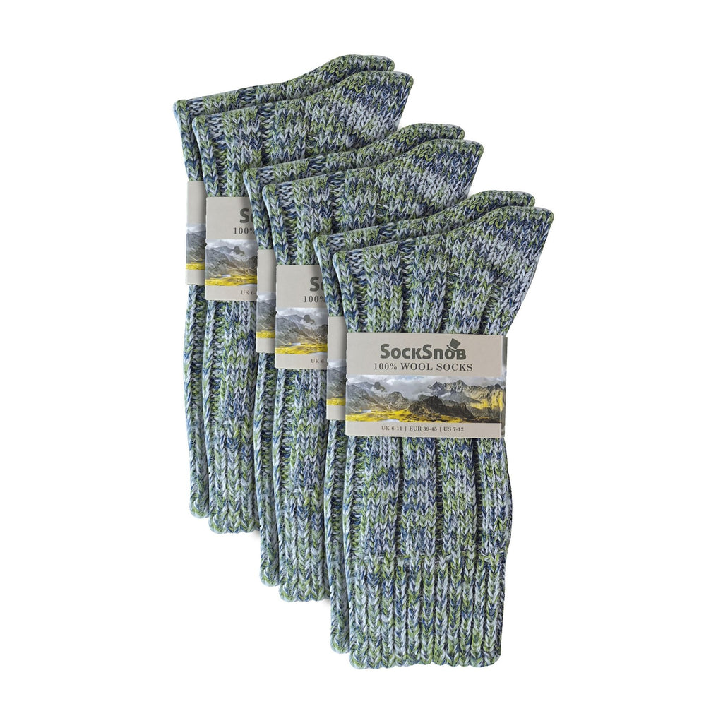 3 Pack Mens Warm 100% Wool Ribbed Socks with Reinforced Heel and Toe