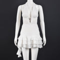 V-neck Hollow-out Pouf Skirt With Neck-tie Straps And A Backless Fine-fiber Mini Skirt