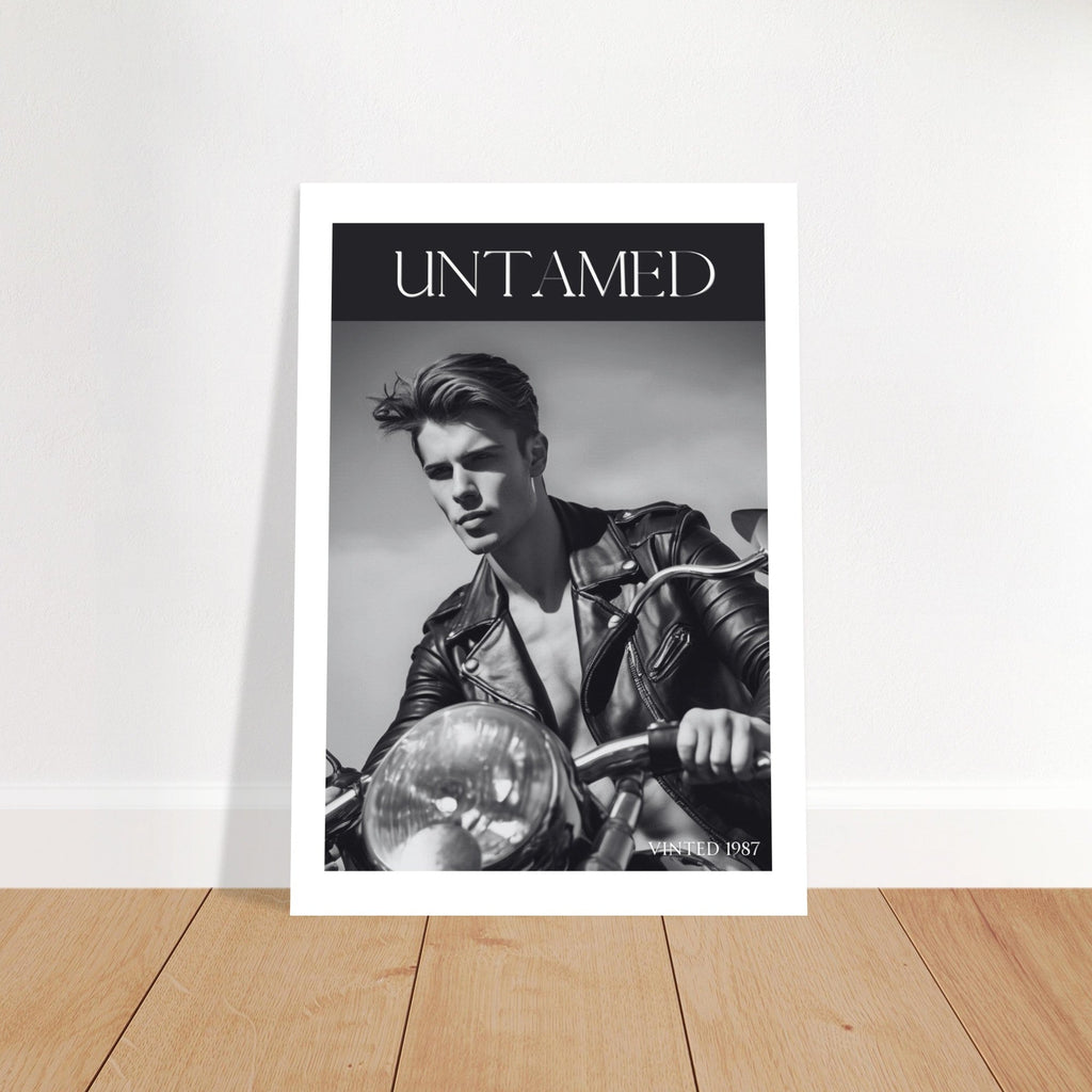 Untamed Retro Motorcycle Poster - Black & White Wall Art for Cool Spaces