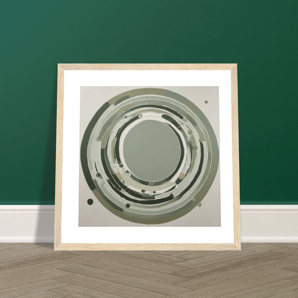 Sage Green Circular Abstract Framed Poster – Minimalist Geometric Wall Art