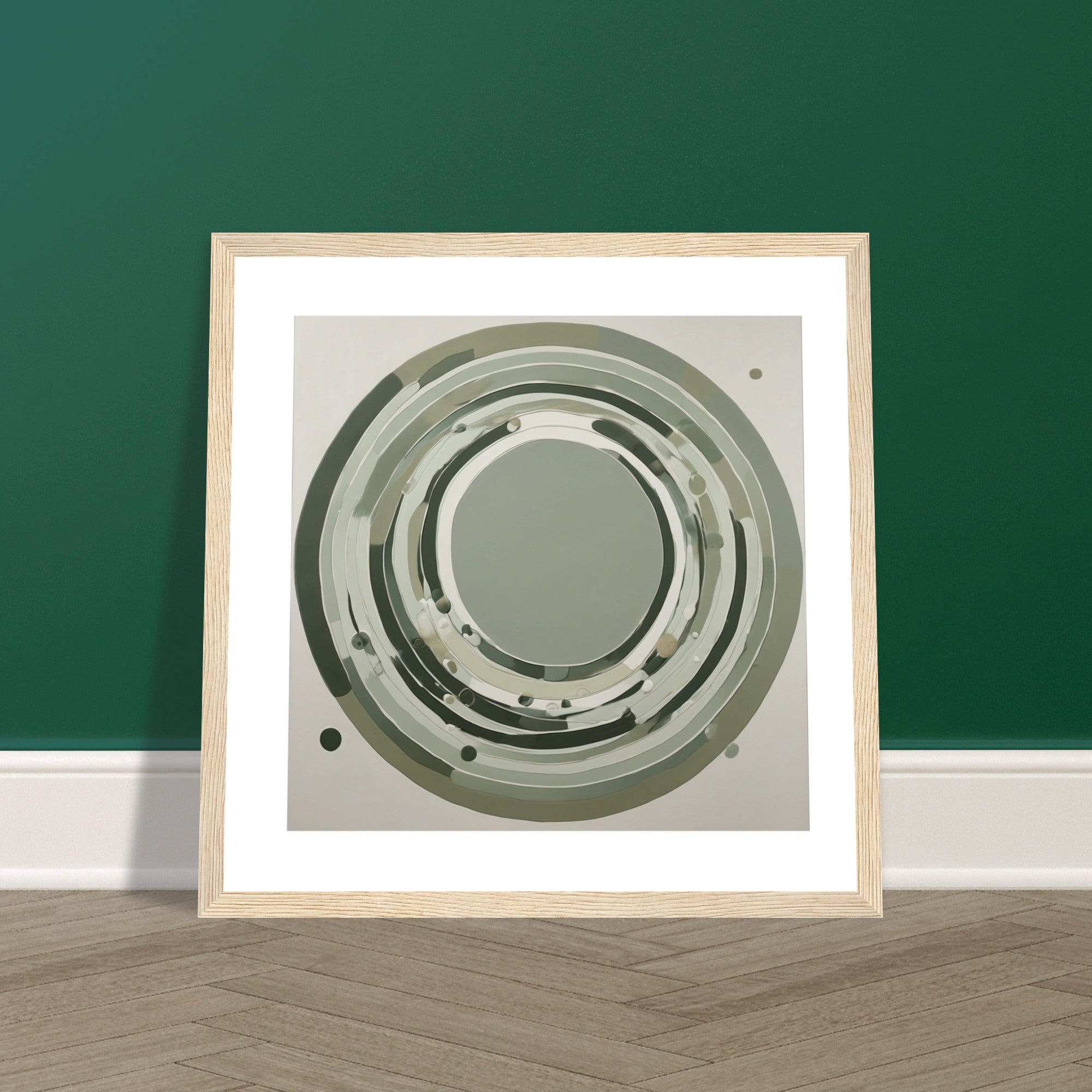 Sage Green Circular Abstract Framed Poster – Minimalist Geometric Wall Art