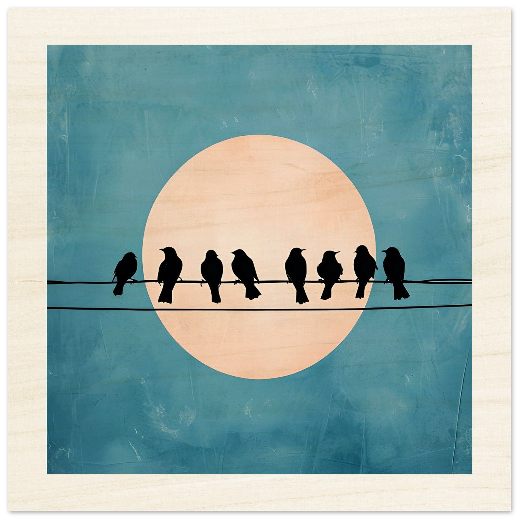 Birds on a Wire Wooden Wall Art - Minimalist Sunset Silhouette Print - Rustic Home Decor