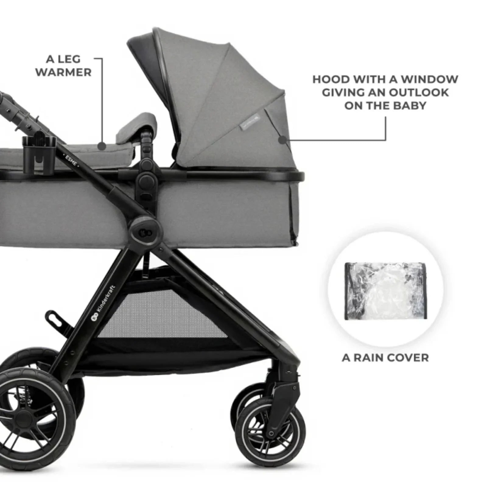Kinderkraft Esme 3-in-1 Travel System with Mink Pro Car Seat - Moonlight Grey