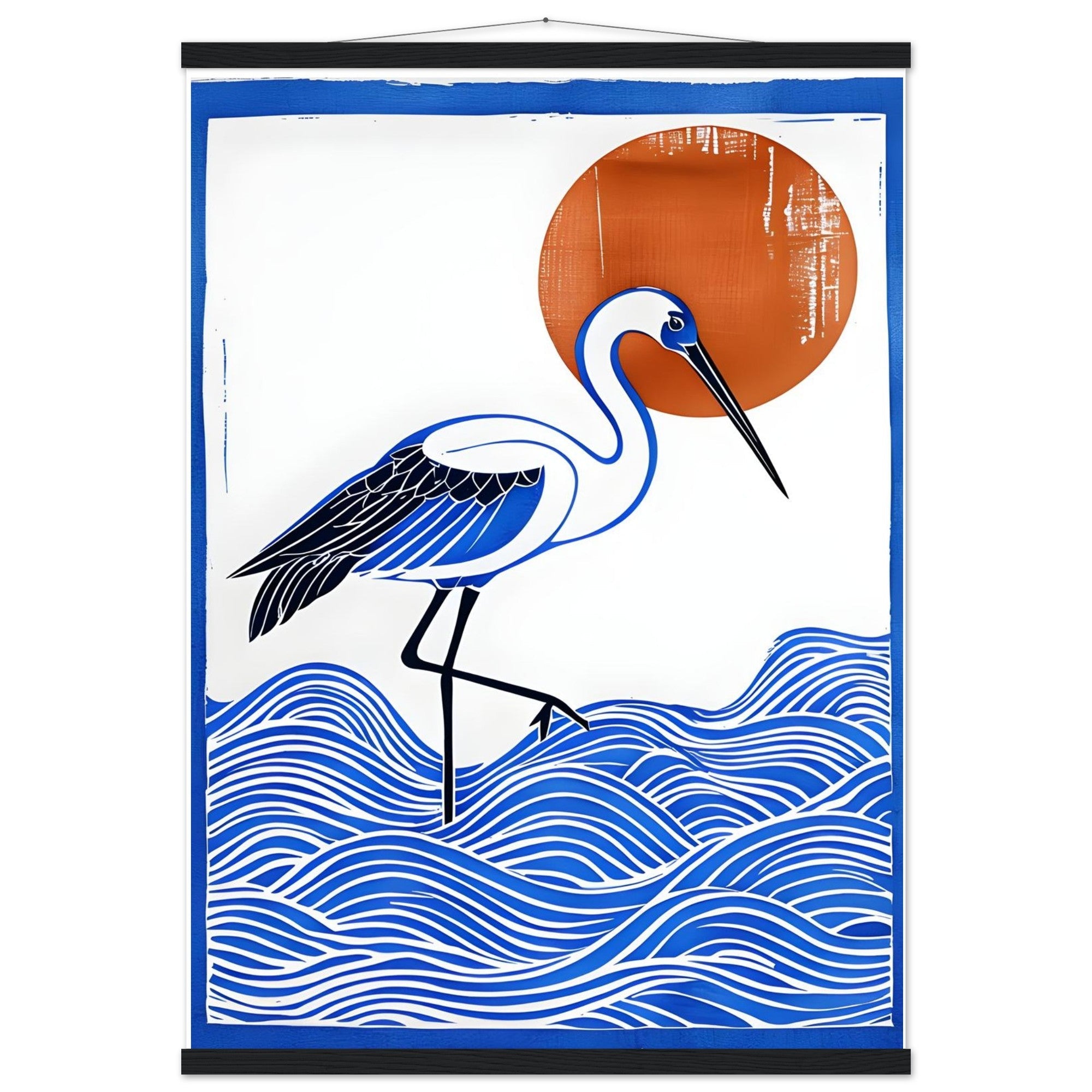 Minimalist Crane Wall Art Poster with Hanger - Japanese Ocean Prints - Modern Home Decor
