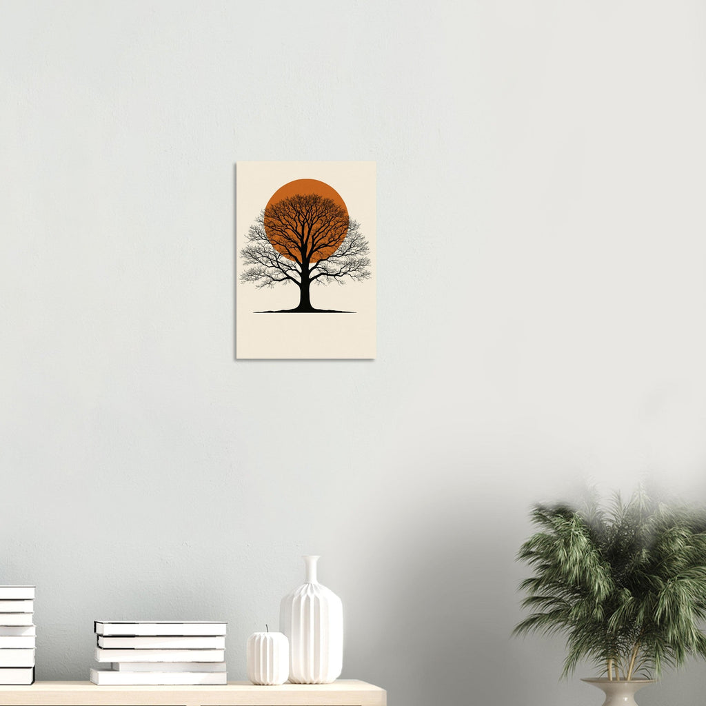 Oak Tree Sunset Wall Art – Minimalist Botanical Print, Earth Tone Nature Decor