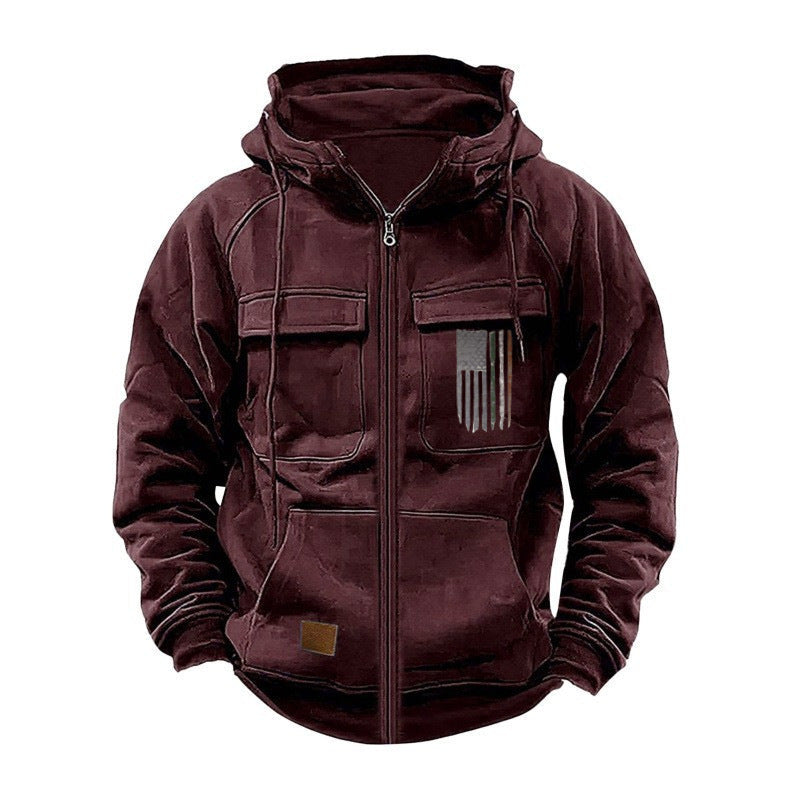 Printed Loose Zip Casual Hooded Sweatshirt