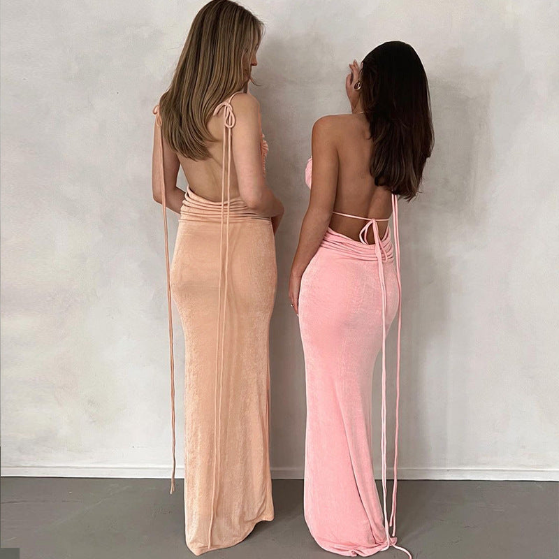 Women's Sexy Backless Slim Fit Lace Up Dress