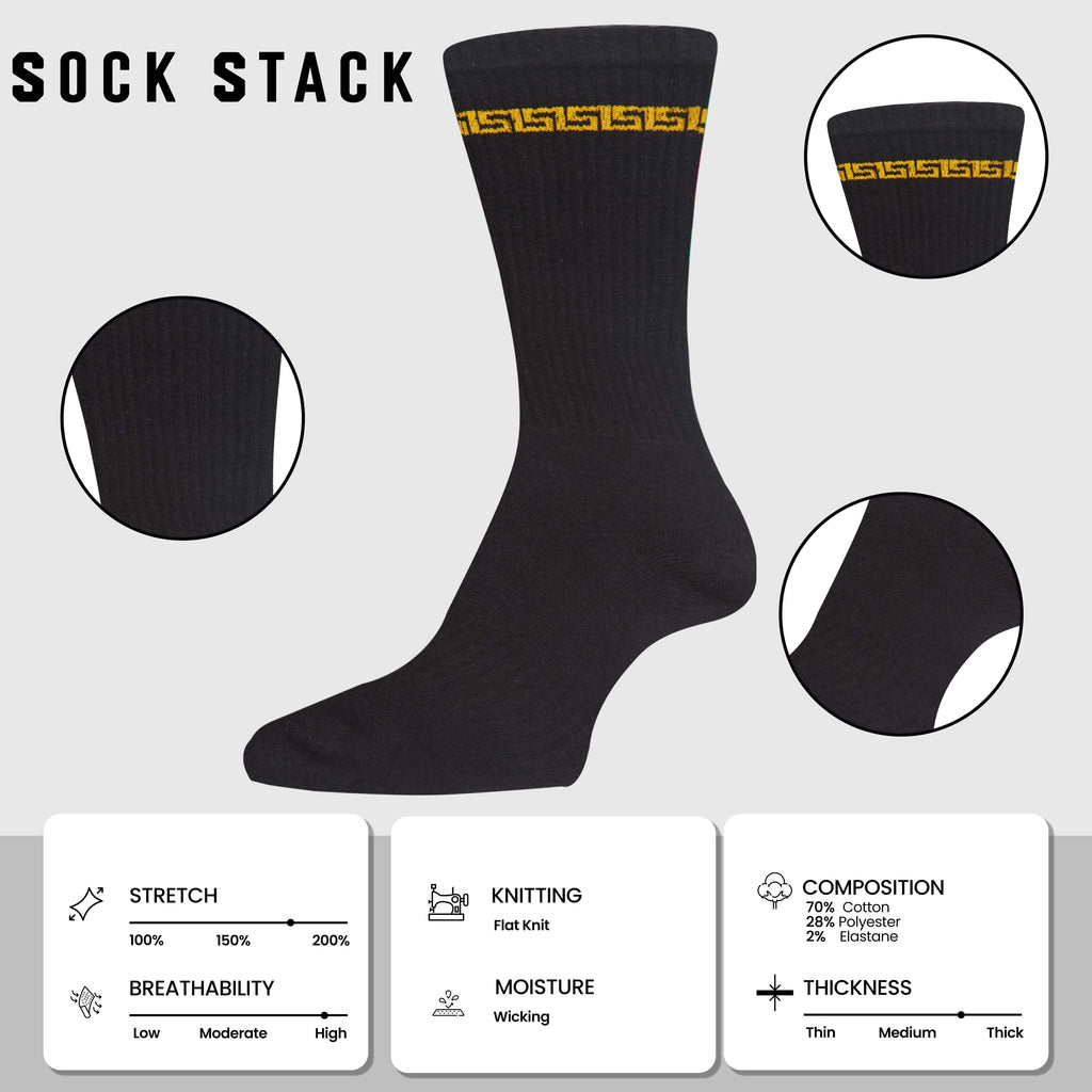 5 Pack Men's Greek Design Sparta Sport Socks Cotton Durable Blend for Sports Casual & Everyday Designer Wear by Sock Stack
