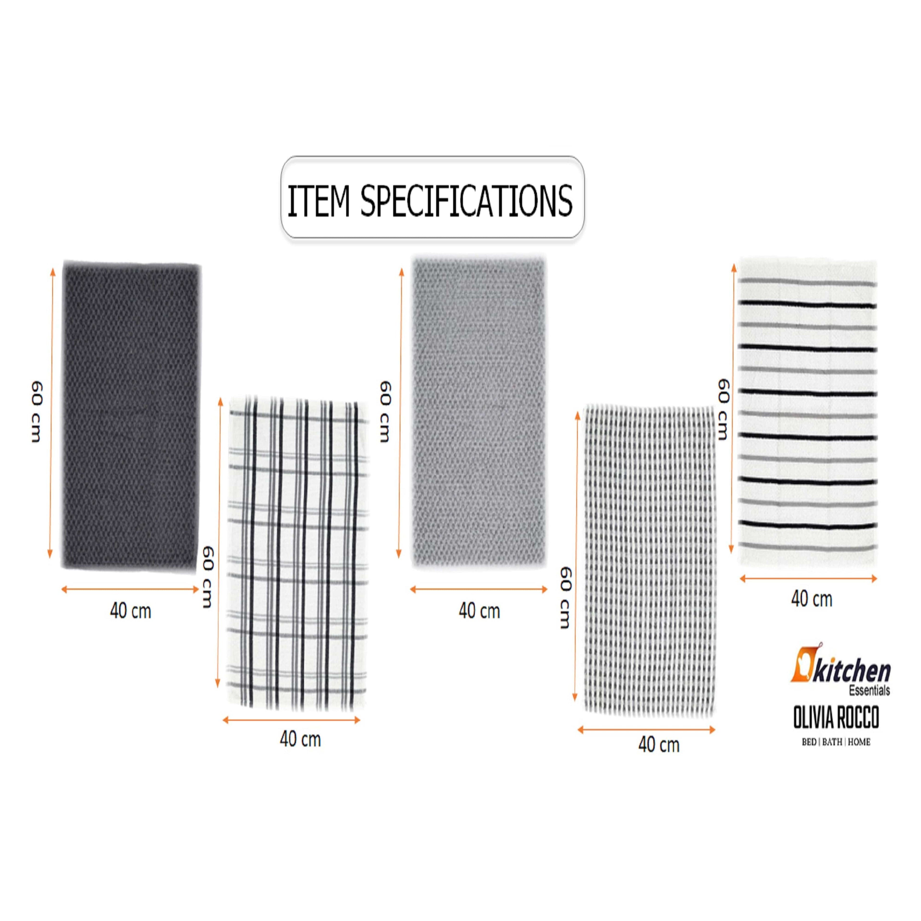 5 Pack Super Absorbent Check Quick Drying Cotton Terry Kitchen Tea Towels Durable Versatile Dish Towels for Home and Professional Use 45cm x 65cm by OLIVIA ROCCO