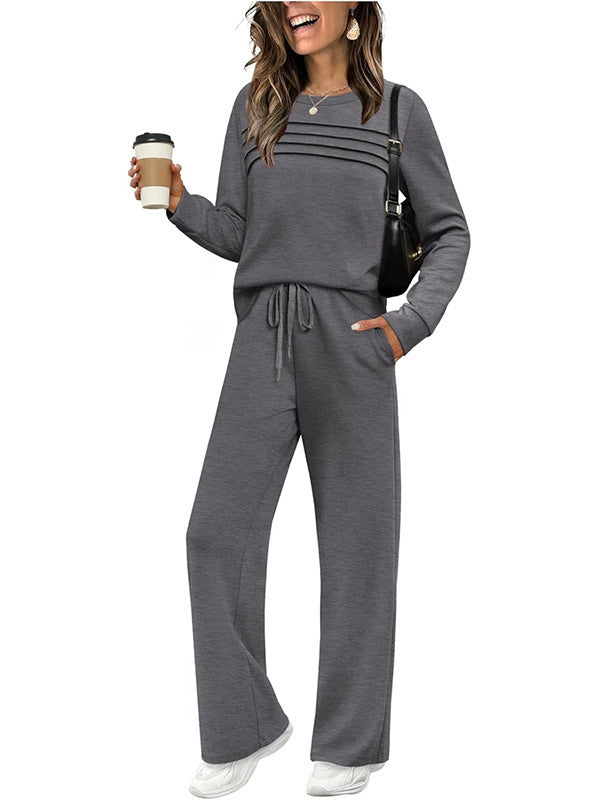 Women's Casual Elastic Waist Trousers Wide-leg Pants