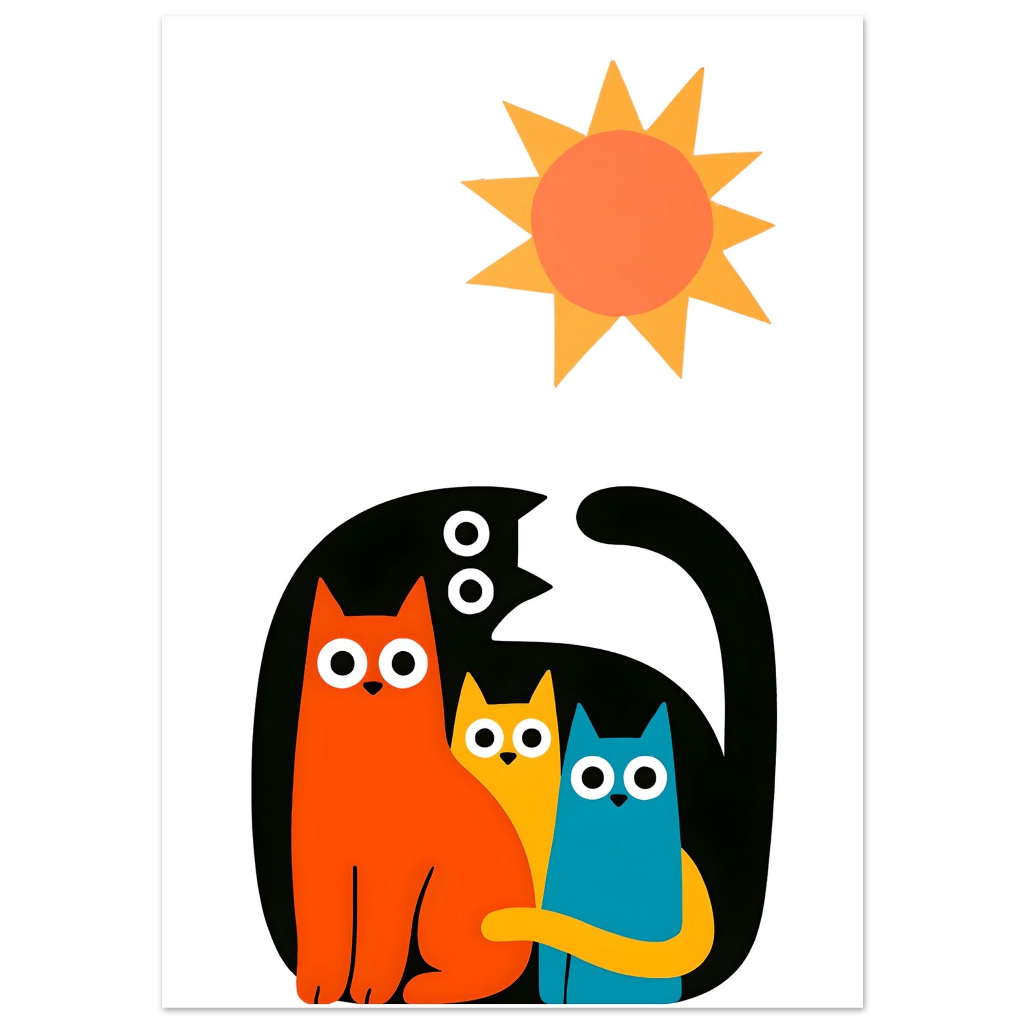 Modern Cat Family Poster - Minimalist Wall Art Print - Colorful Cat Decor for Home & Nursery