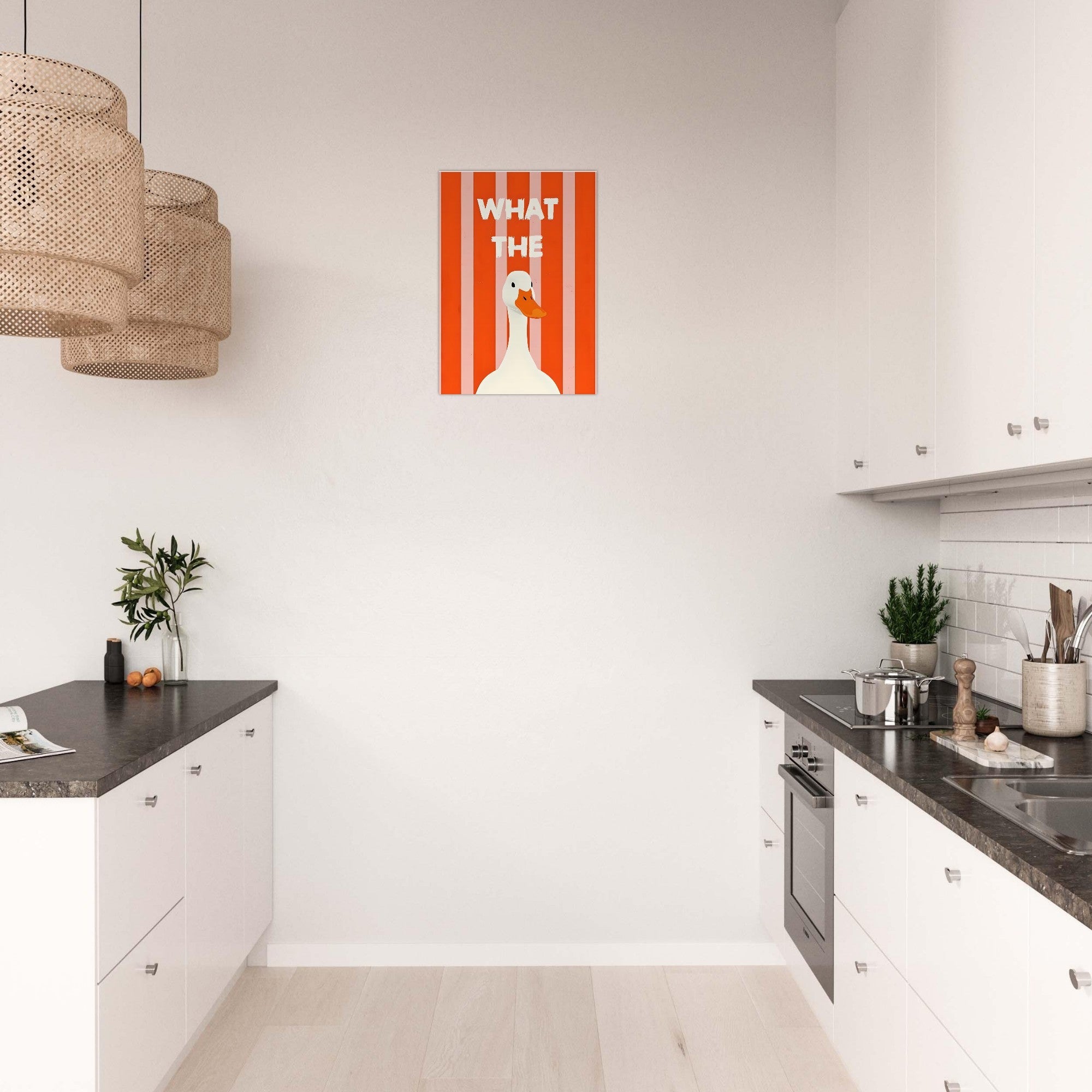What The Duck: Funny Minimalist Animal Poster - Bold Stripes & Whimsical Design