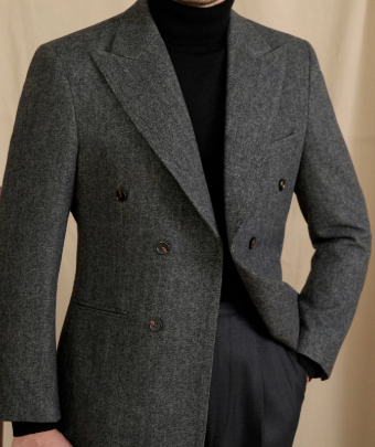 Men’s Tailored Wool-blend Herringbone Double-breasted Suit Jacket