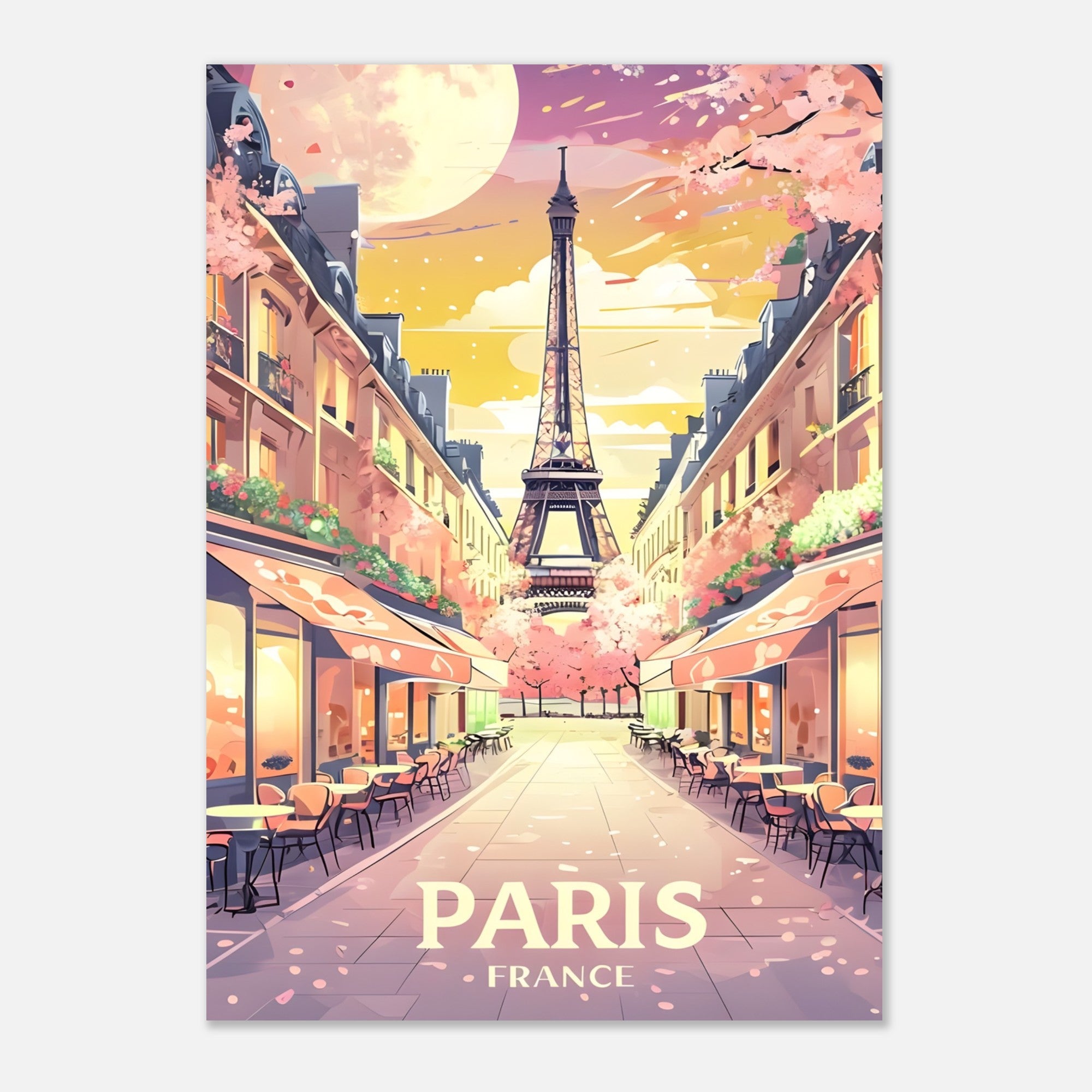 Paris Street Scene Wall Art - Eiffel Tower Sunset Print | Vibrant Parisian Cityscape Poster | Travel & Home Decor Gift