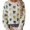 Women's Clover Jacquard Pullover Sweater - Textured Knit Round Neck