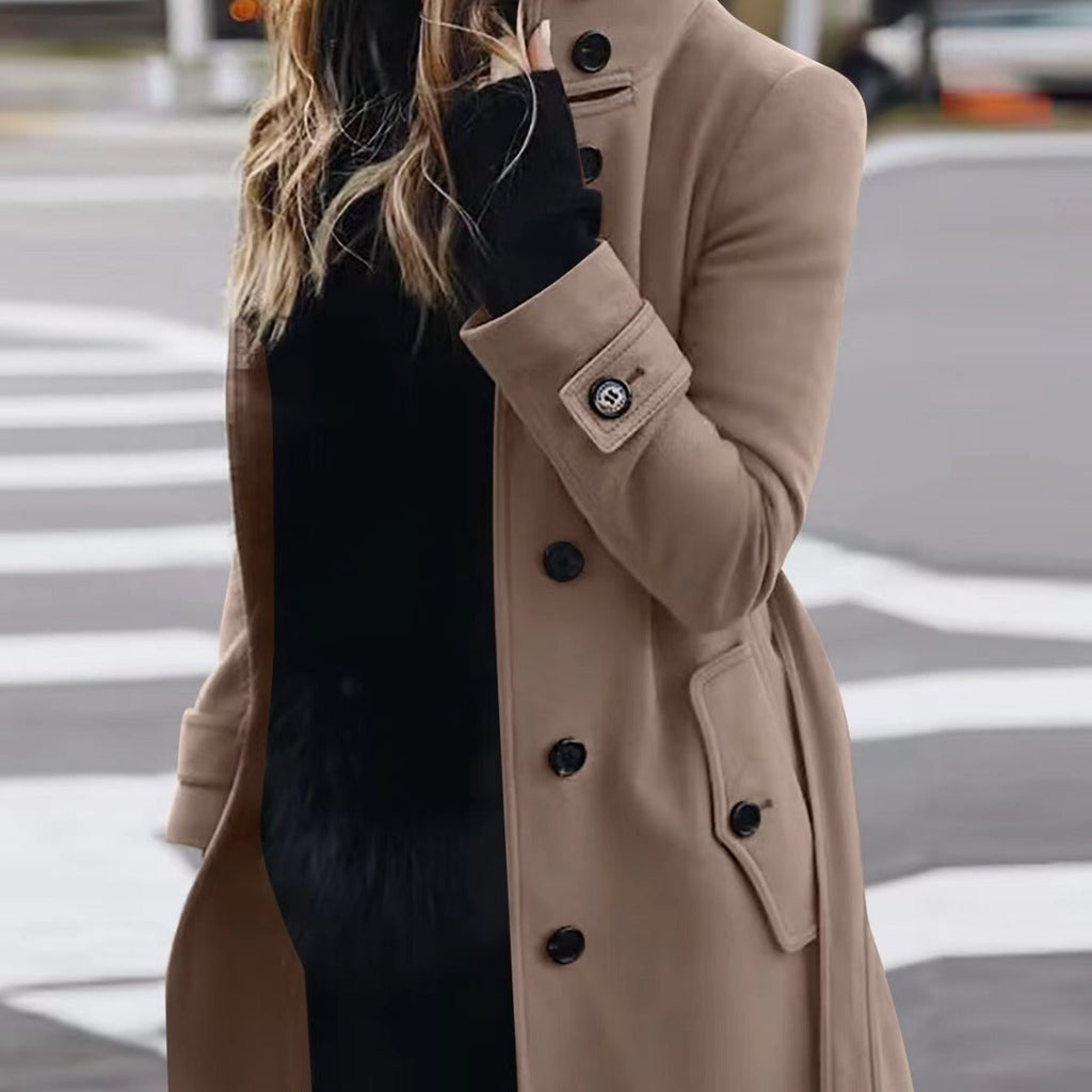 Women's Luxury Woolen Coat - Slim Fit Stand Collar Cardigan | Premium Winter Outerwear