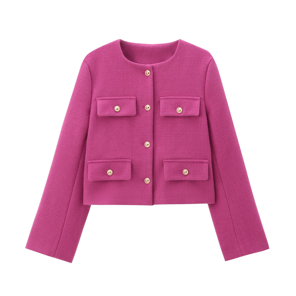 Multi-color Round Neck Casual Short Little Fragrance Style Blazer