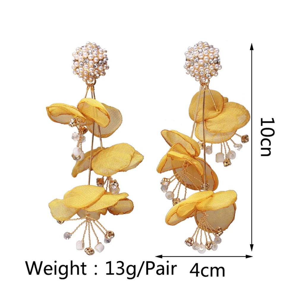 Elegant Fashion Yarn Flower Charm Decor Long Dangle Drop Earrings For Women