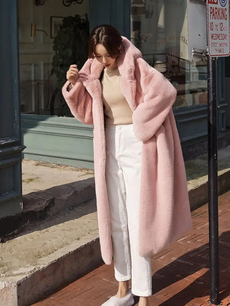Women's Faux Fur Winter Warm Hooded Long Overcoats