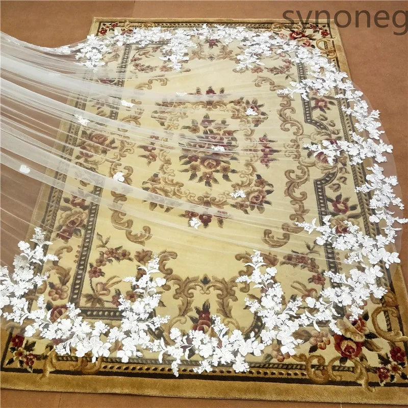One Layer Cathedral Wedding Veil 3m/4m/5m White Lace Edge Bridal Veil with Comb