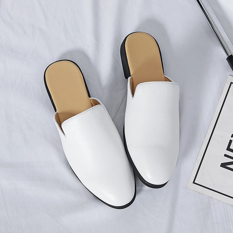 Men Half Breathable Leather Mules