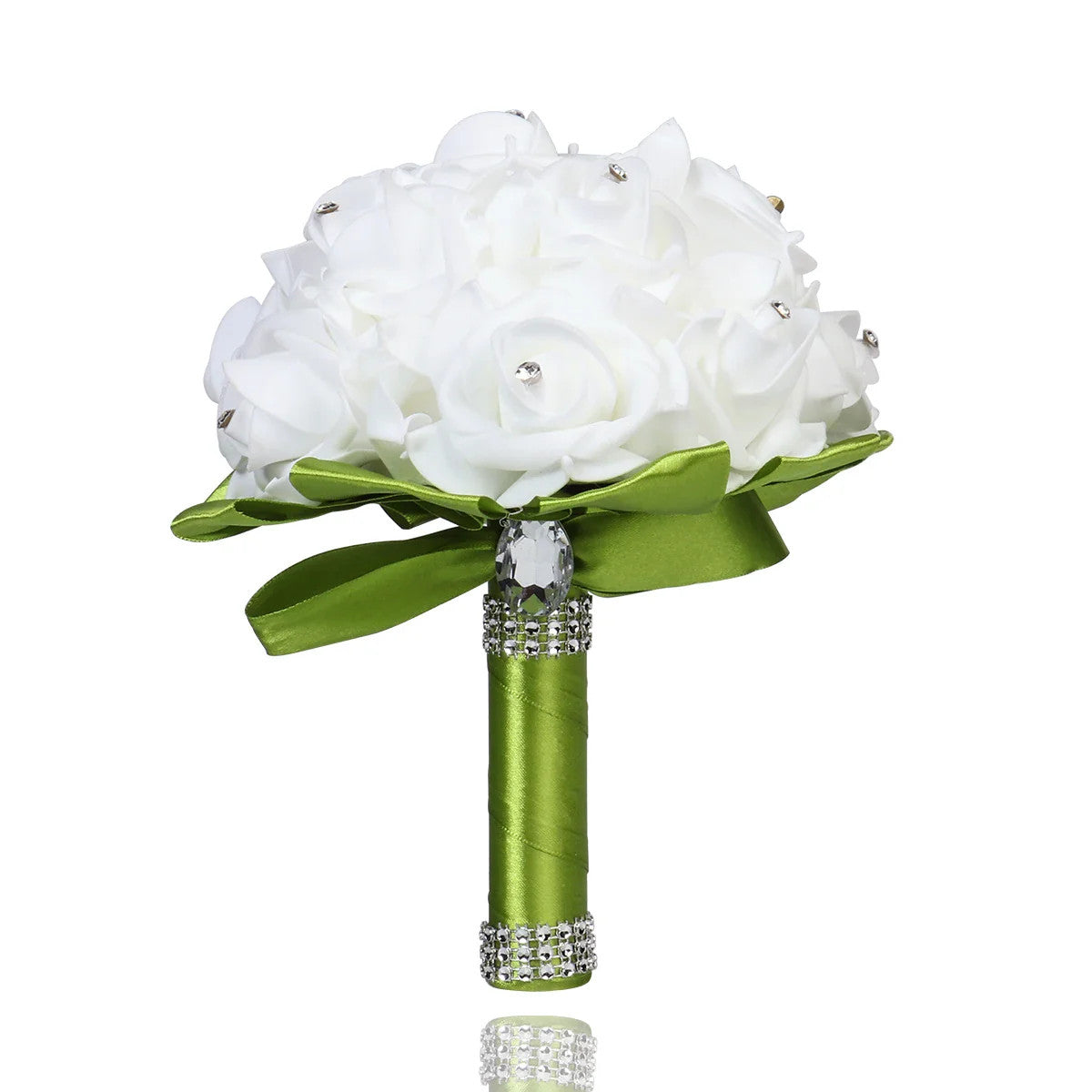 Cheapest PE Rose Bridesmaid Wedding Foam flowers Rose Bridal bouquet Ribbon